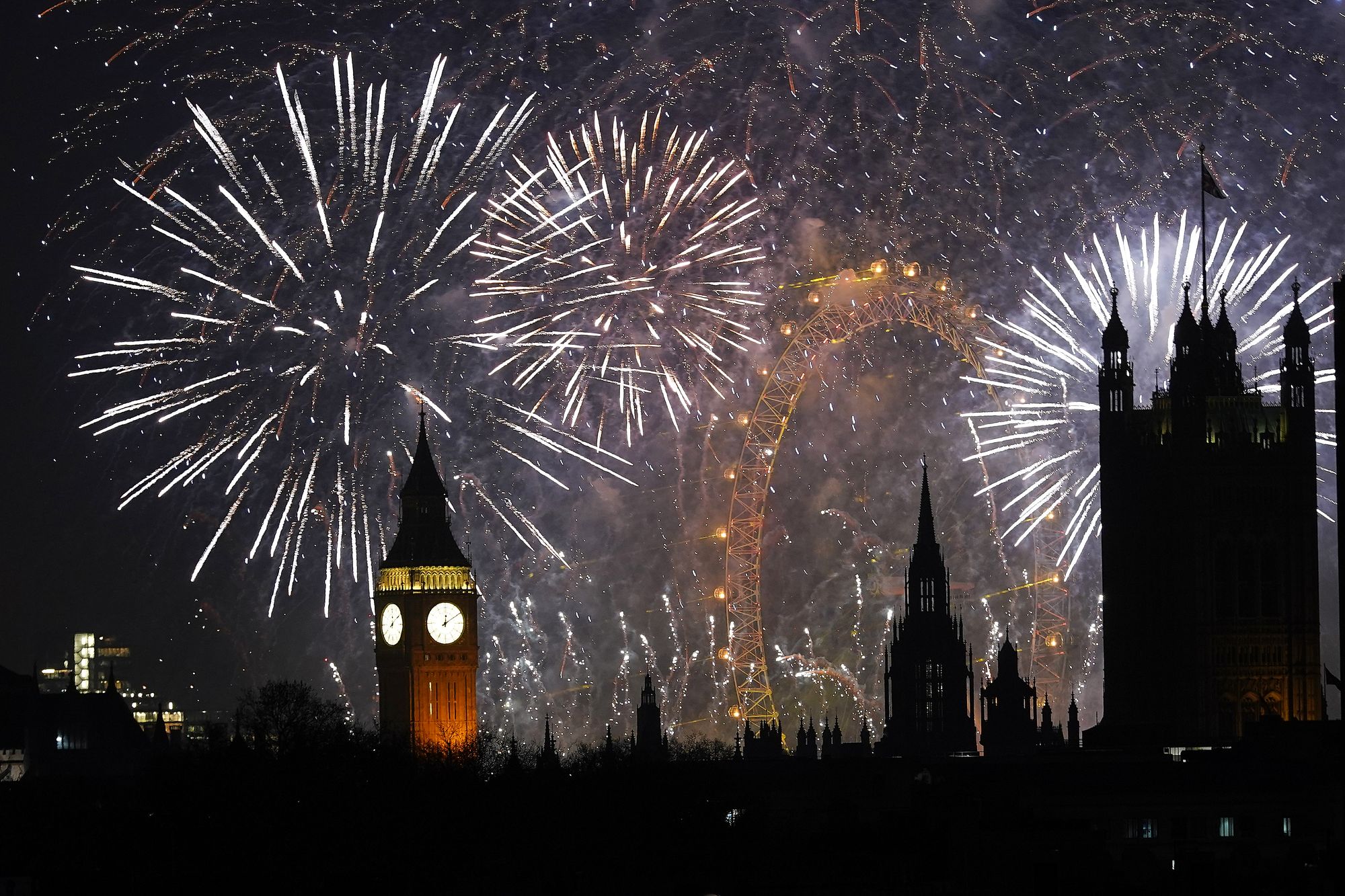 Fireworks light up the sky in central London to celebrate the New Year on Thursday, 1 January 2026