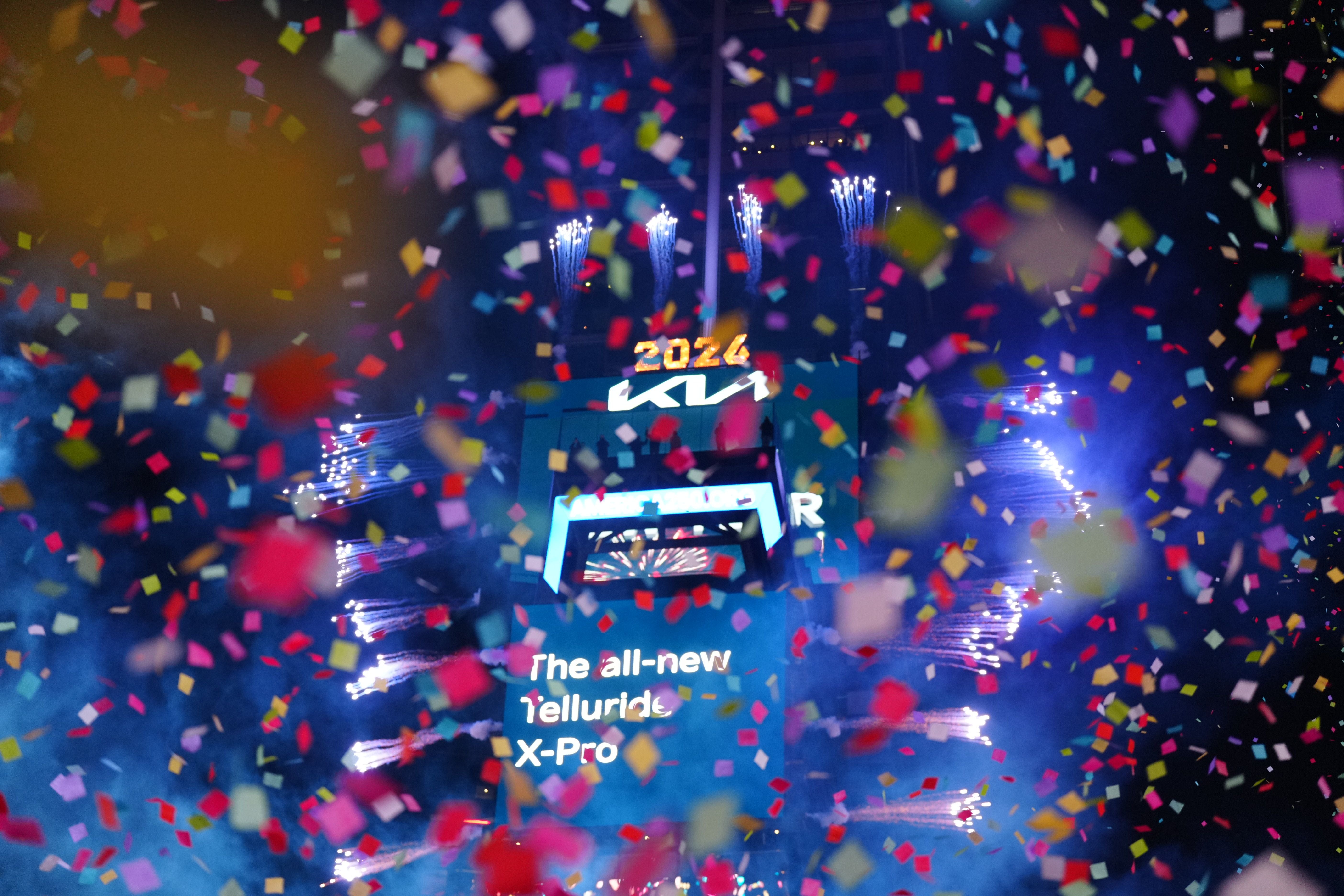 People take part in New Year's Eve celebrations on 1 January 2026 in New York City