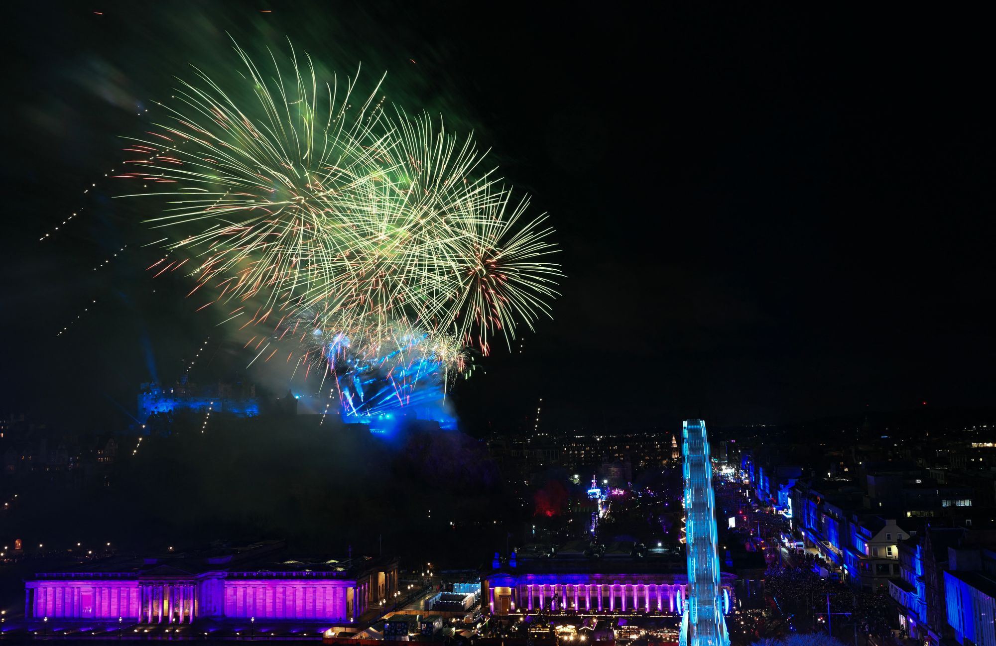 Fireworks explode in the sky over Edinburgh Castle to bring in the New Year in Edinburgh, at midnight on 1 January 2026