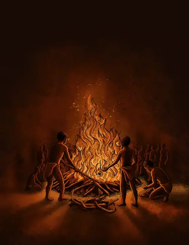 <p>Artist reconstruction of Hora 1 pyre</p>