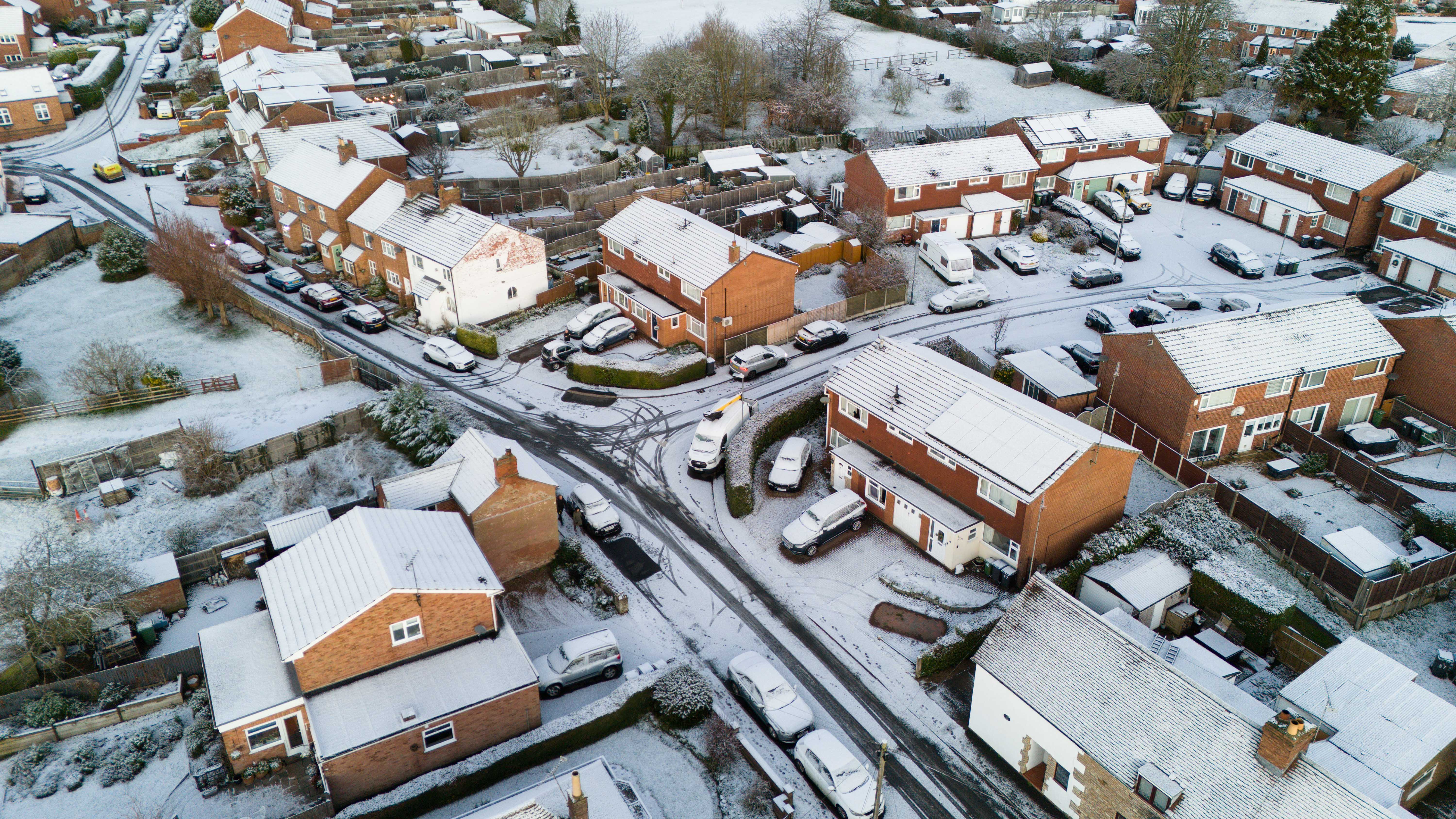 Snow-covered houses in the village of Bishop's Itchington in Warwickshire (Jacob King/PA Wire)