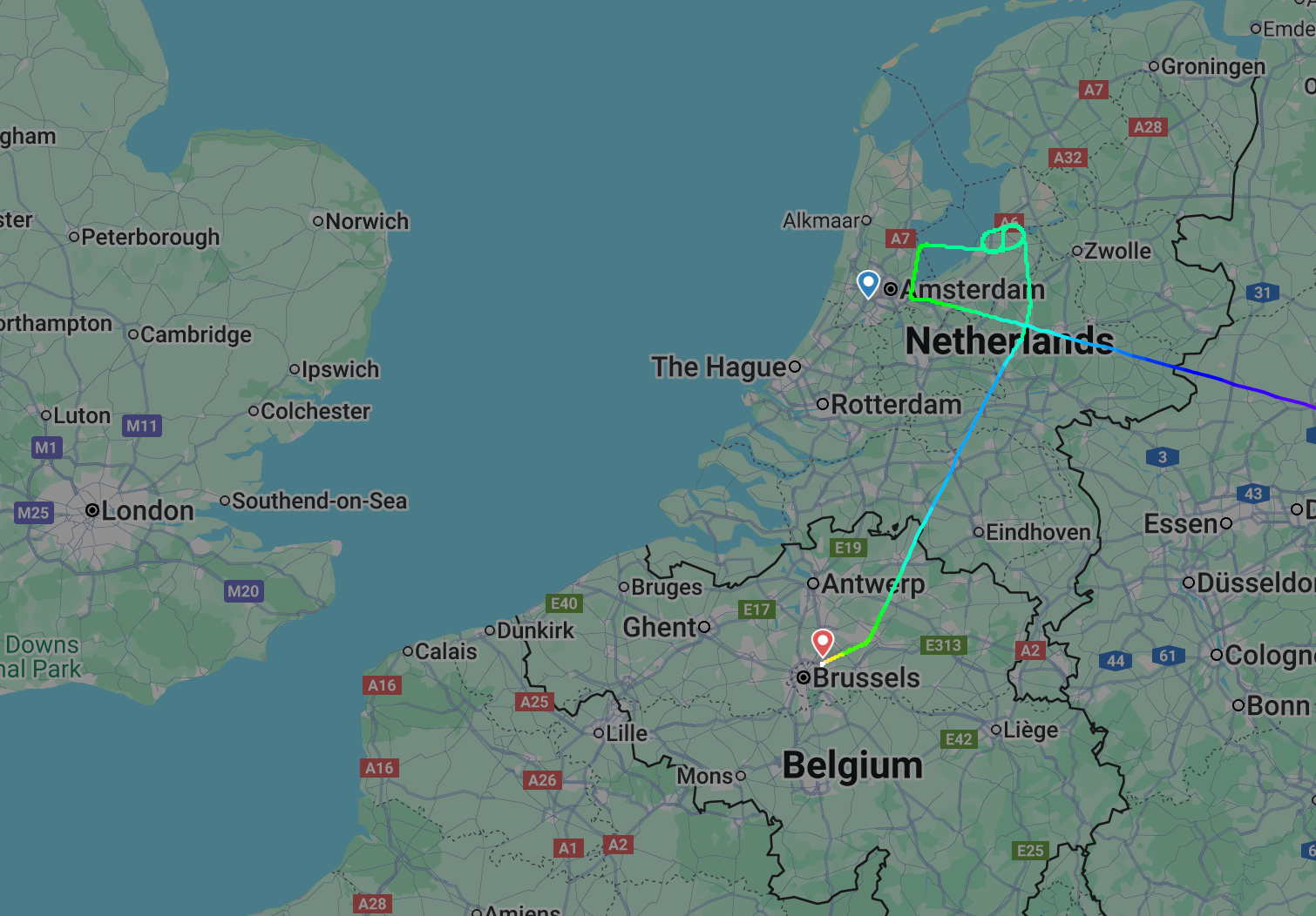 Circle game: Flight plan of KLM flight KL856 from Seoul on 2 January, which diverted from Amsterdam to Brussels