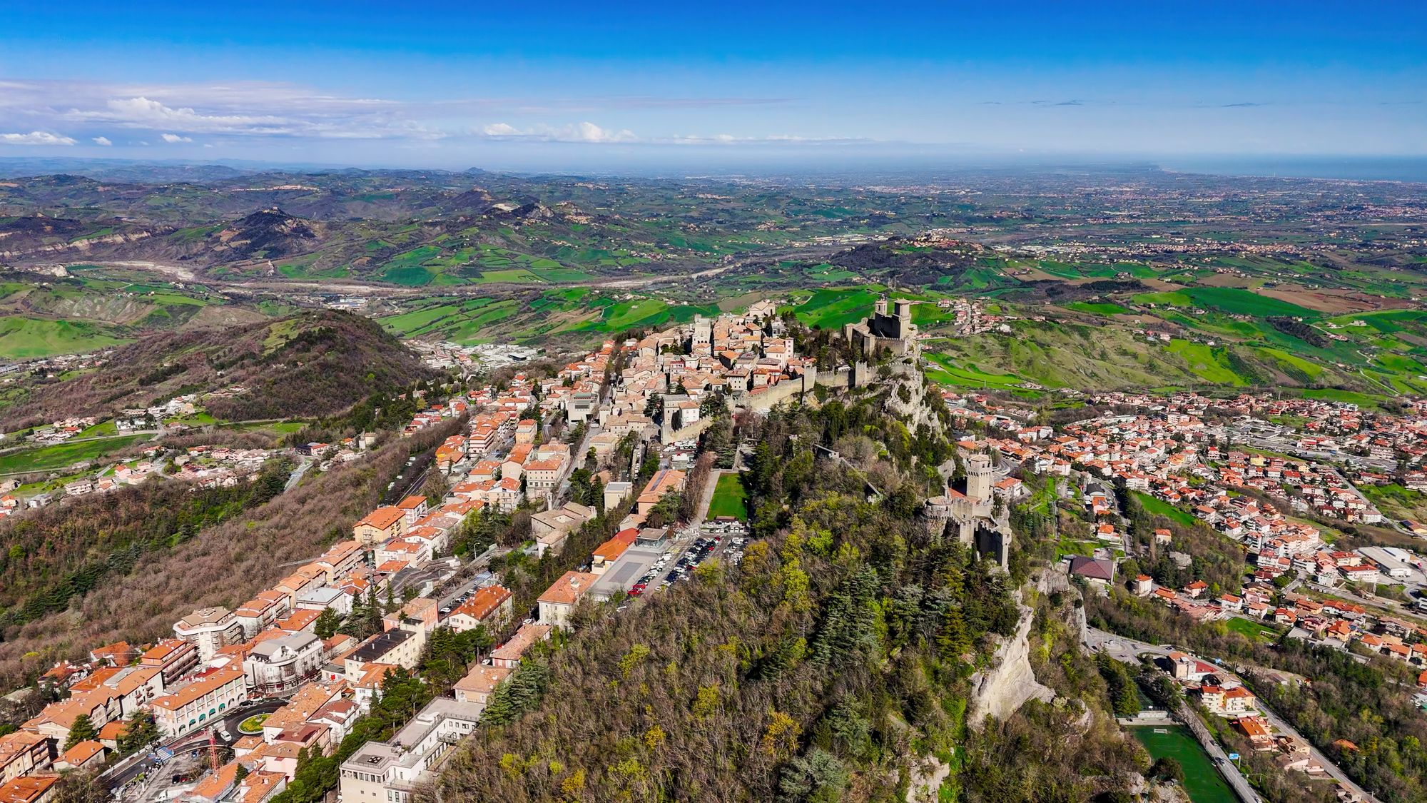 The City of San Marino’s medieval towers which sit atop Mount Titano