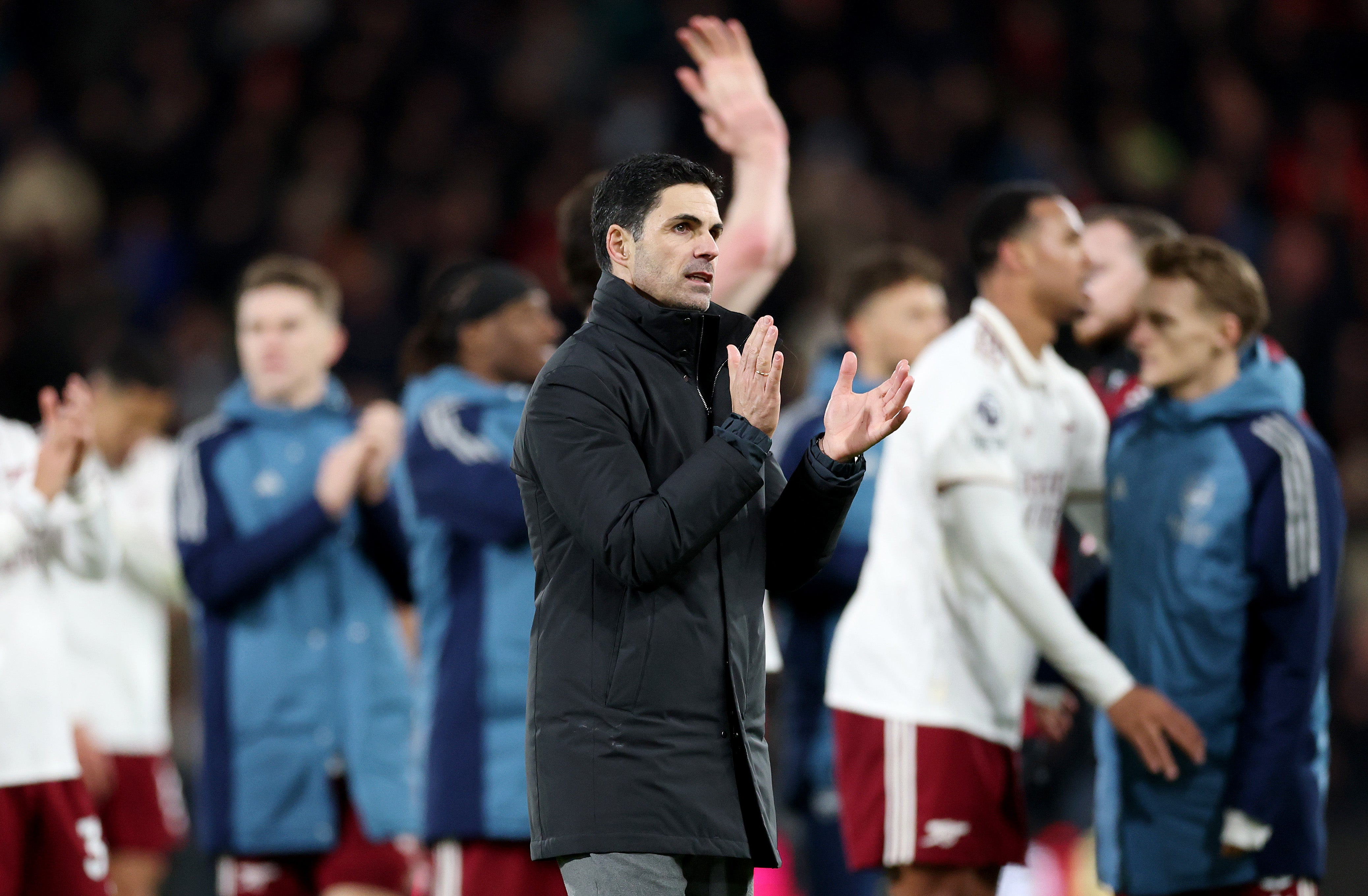 Mikel Arteta applauds the Arsenal fans