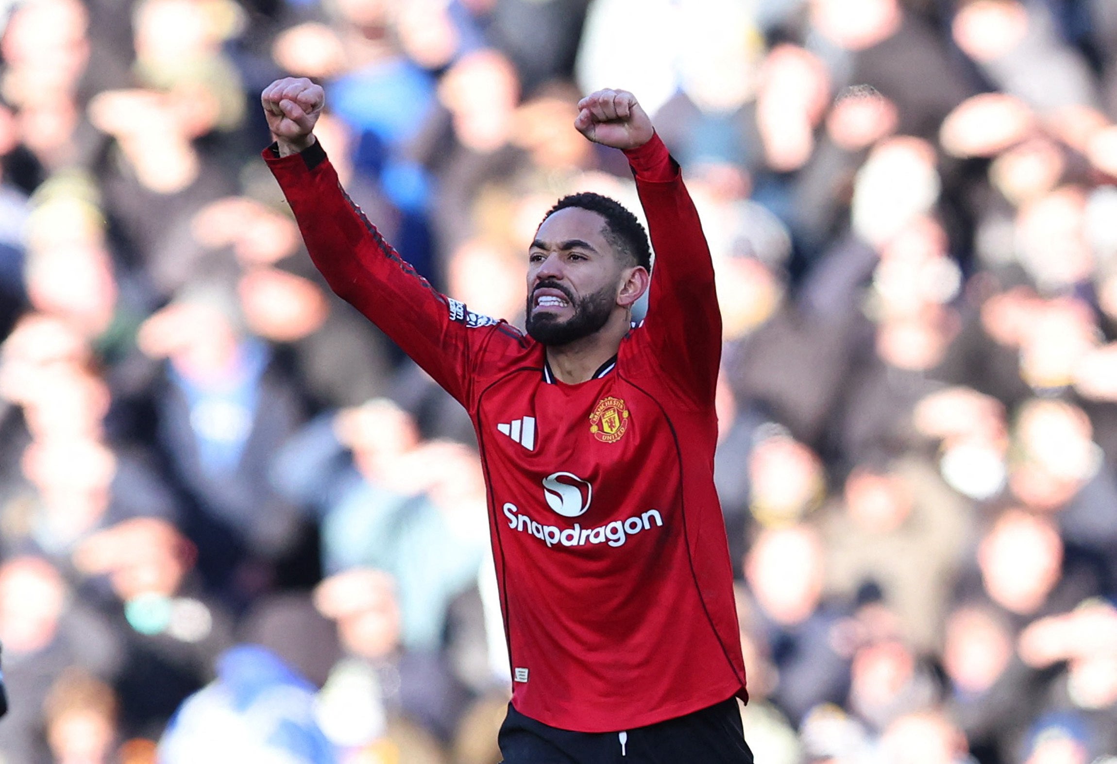 <p>Manchester United's Matheus Cunha celebrates</p>