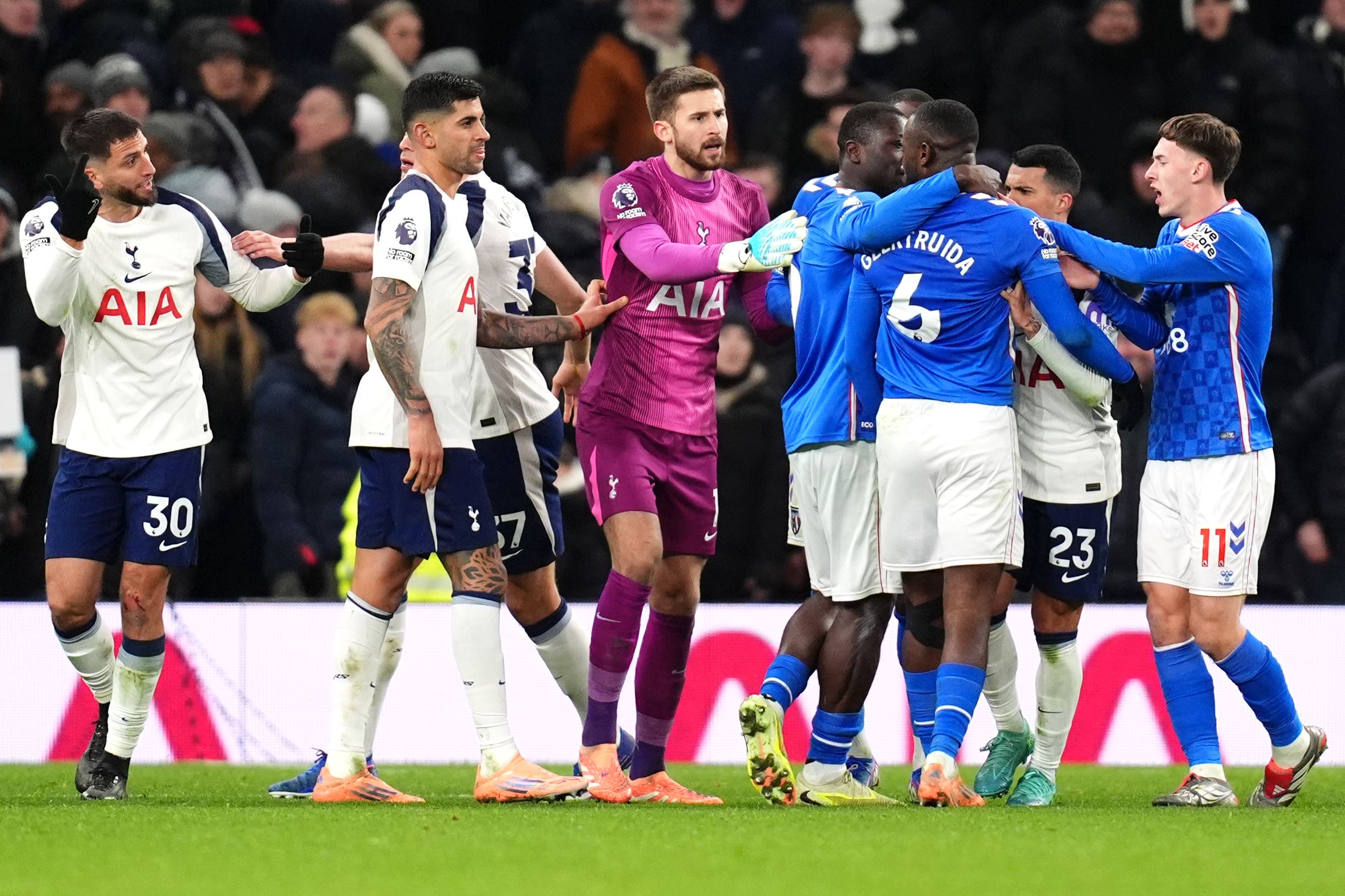 Tempers frayed at the full-time whistle (John Walton/PA)