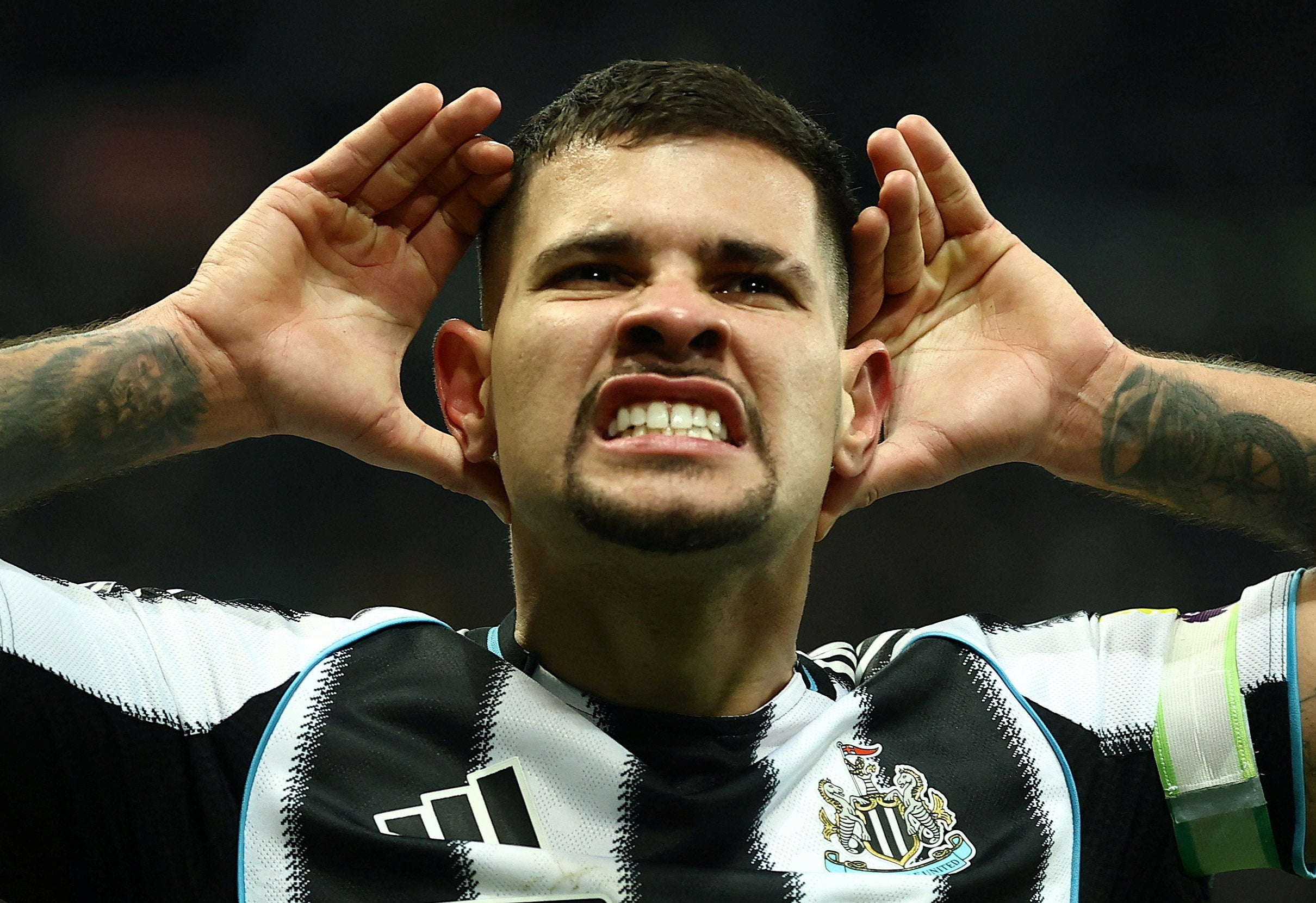 <p>Newcastle United's Bruno Guimaraes celebrates scoring their first goal</p>