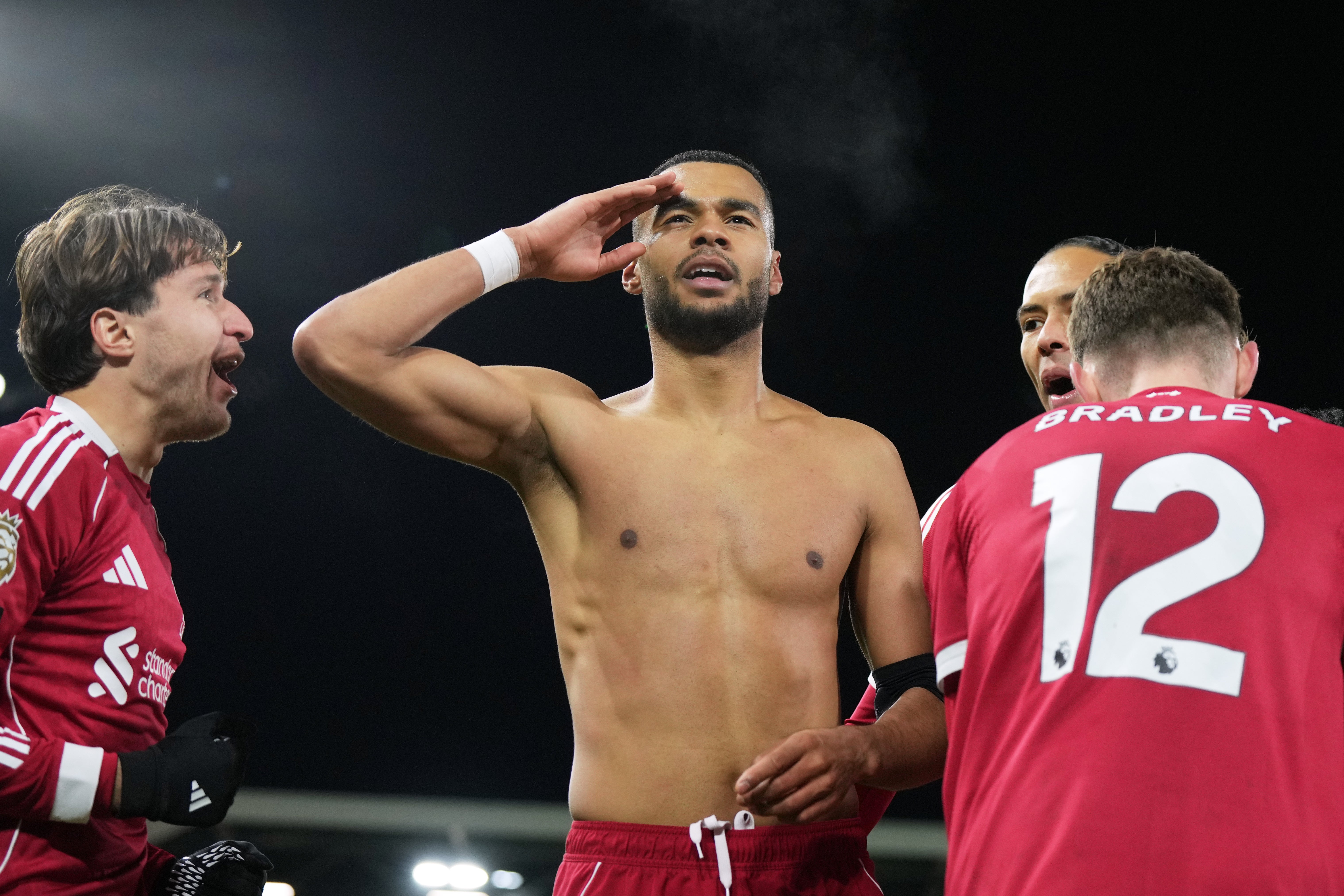 Liverpool's Cody Gakpo celebrates after scoring his side's second goal