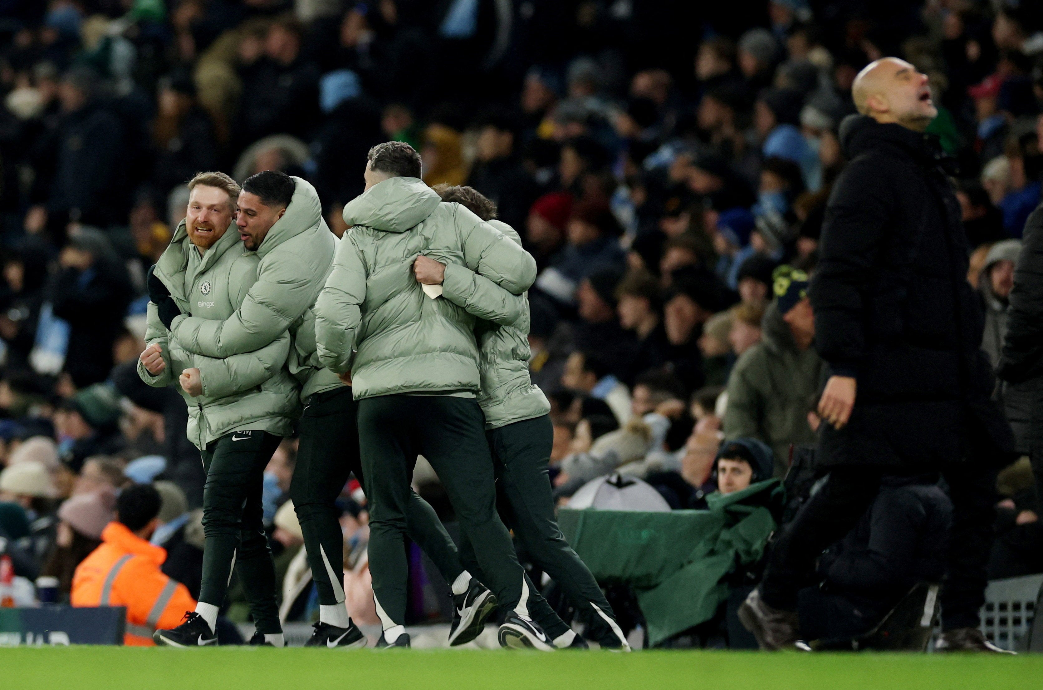 Chelsea interim manager Calum McFarlane celebrates after Enzo Fernandez scores