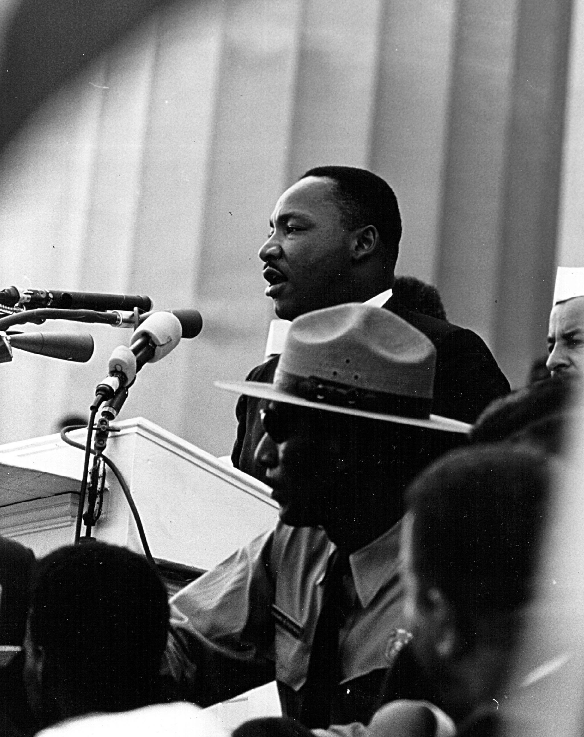 Rev. Martin Luther King speaks at a civil rights rally at the Lincoln Memorial August 28, 1963 in Washington
