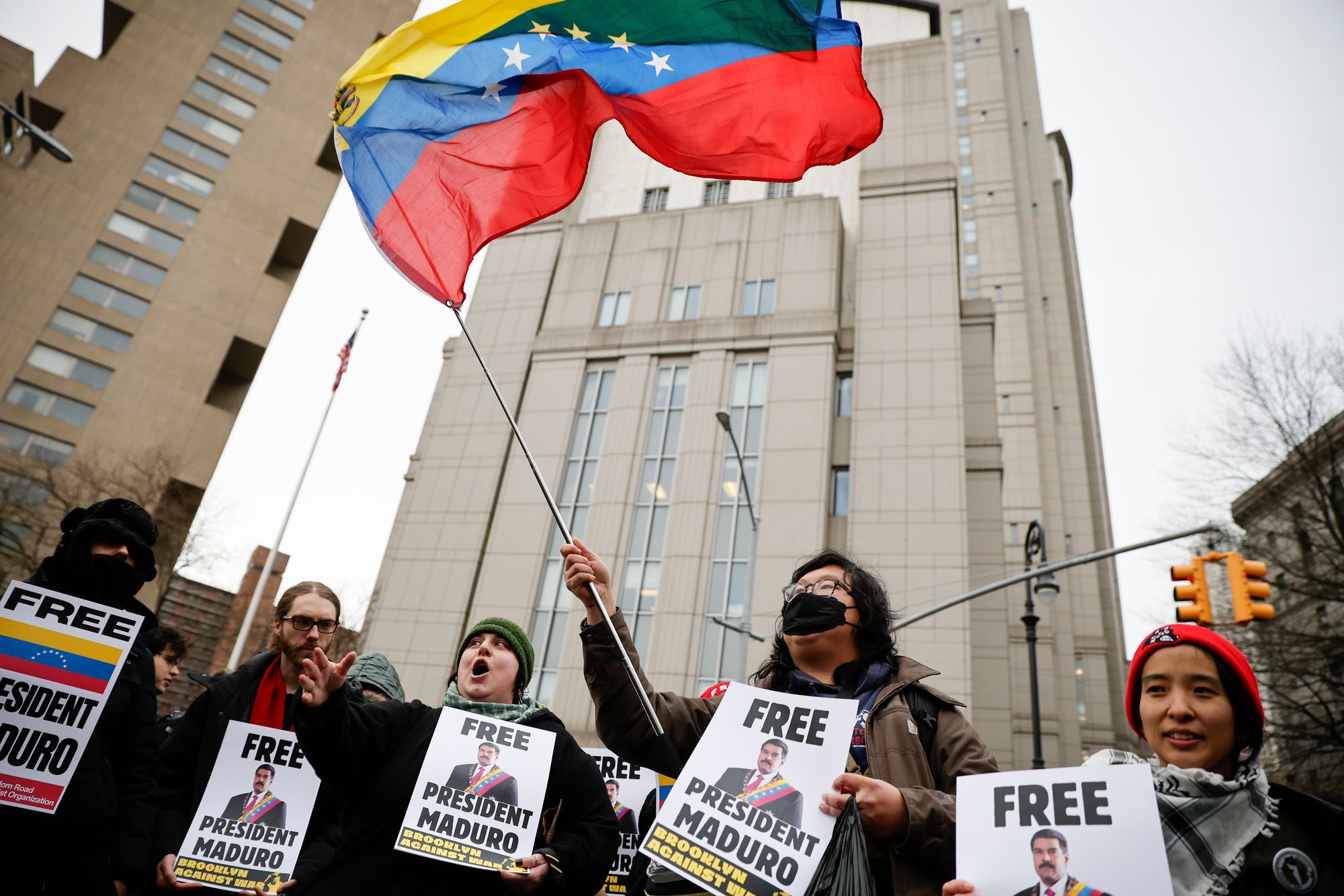 Protesters outside a federal courthouse in Manhattan demanded Maduro’s release ahead of his arraignment January 5