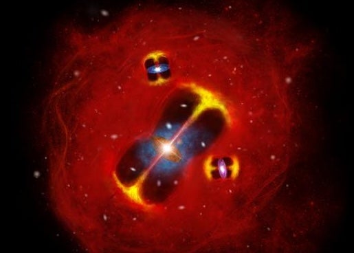 Artist’s impression of a forming galaxy cluster in the early Universe