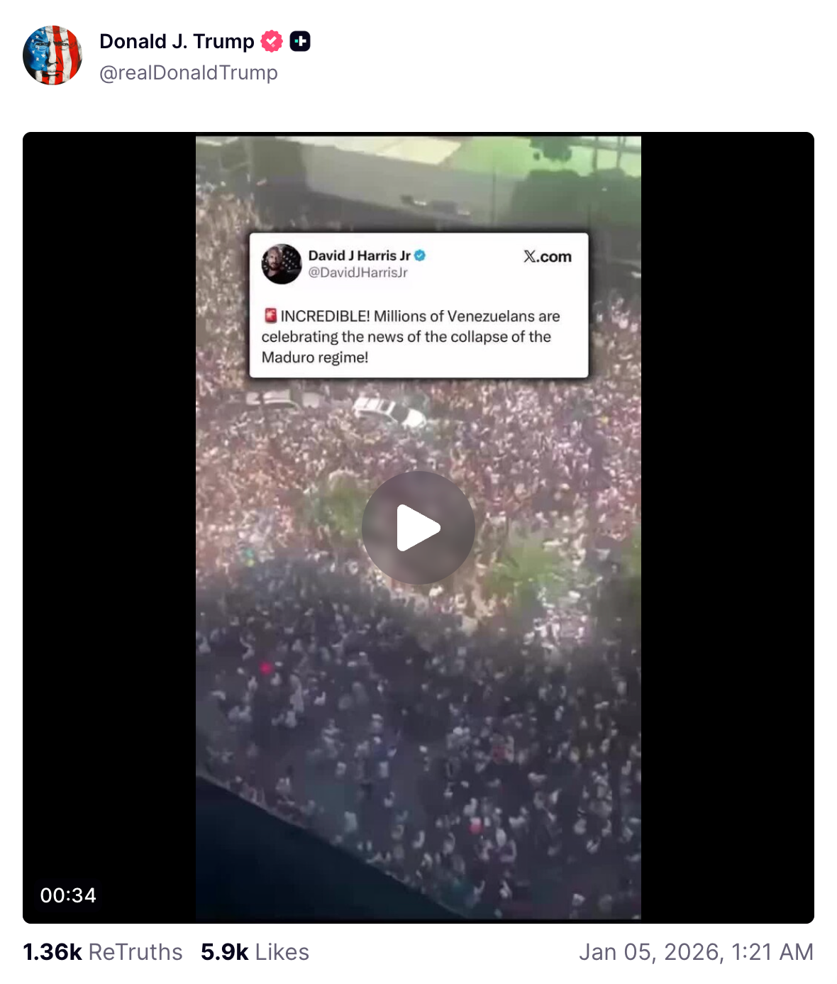 Footage posted by Trump on Truth Social is actually from a July 2024 anti-Maduro protest