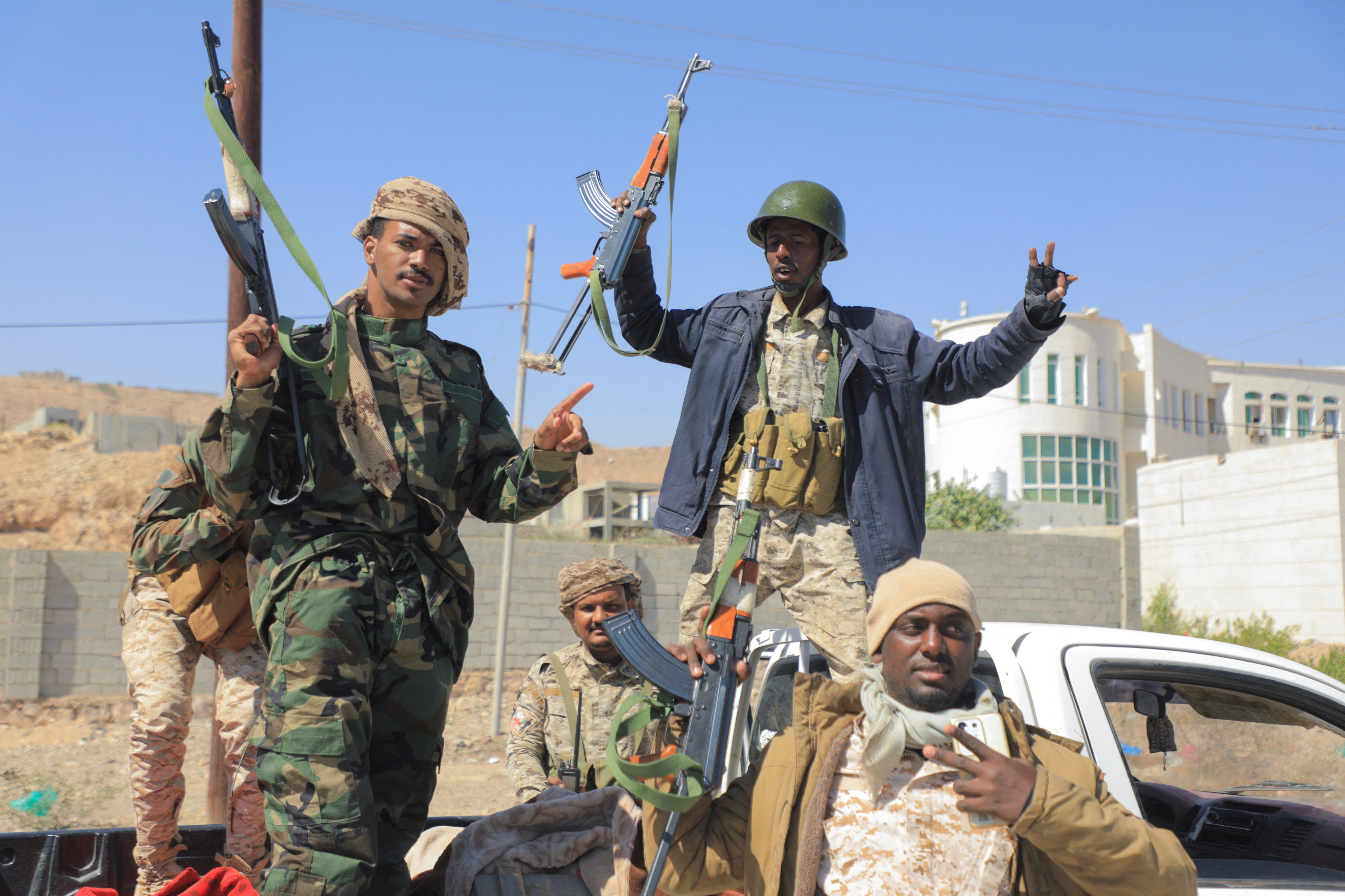 Yemeni soldiers in the port city of Mukalla after retaking control Hadramout province