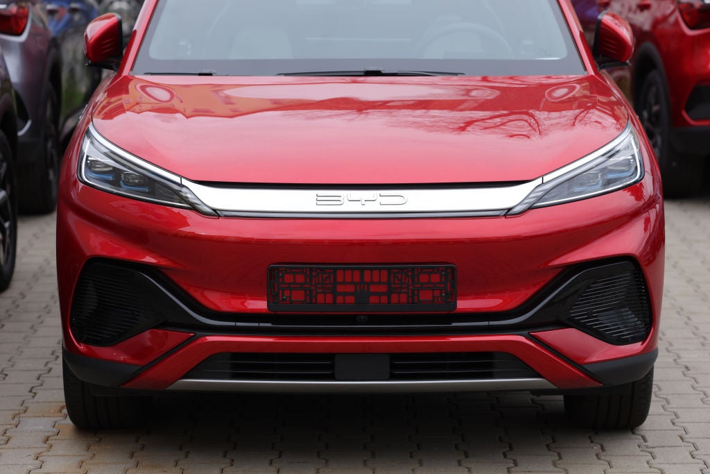 A BYD electric car at a BYD dealership on 5 April, 2024 in Berlin, Germany