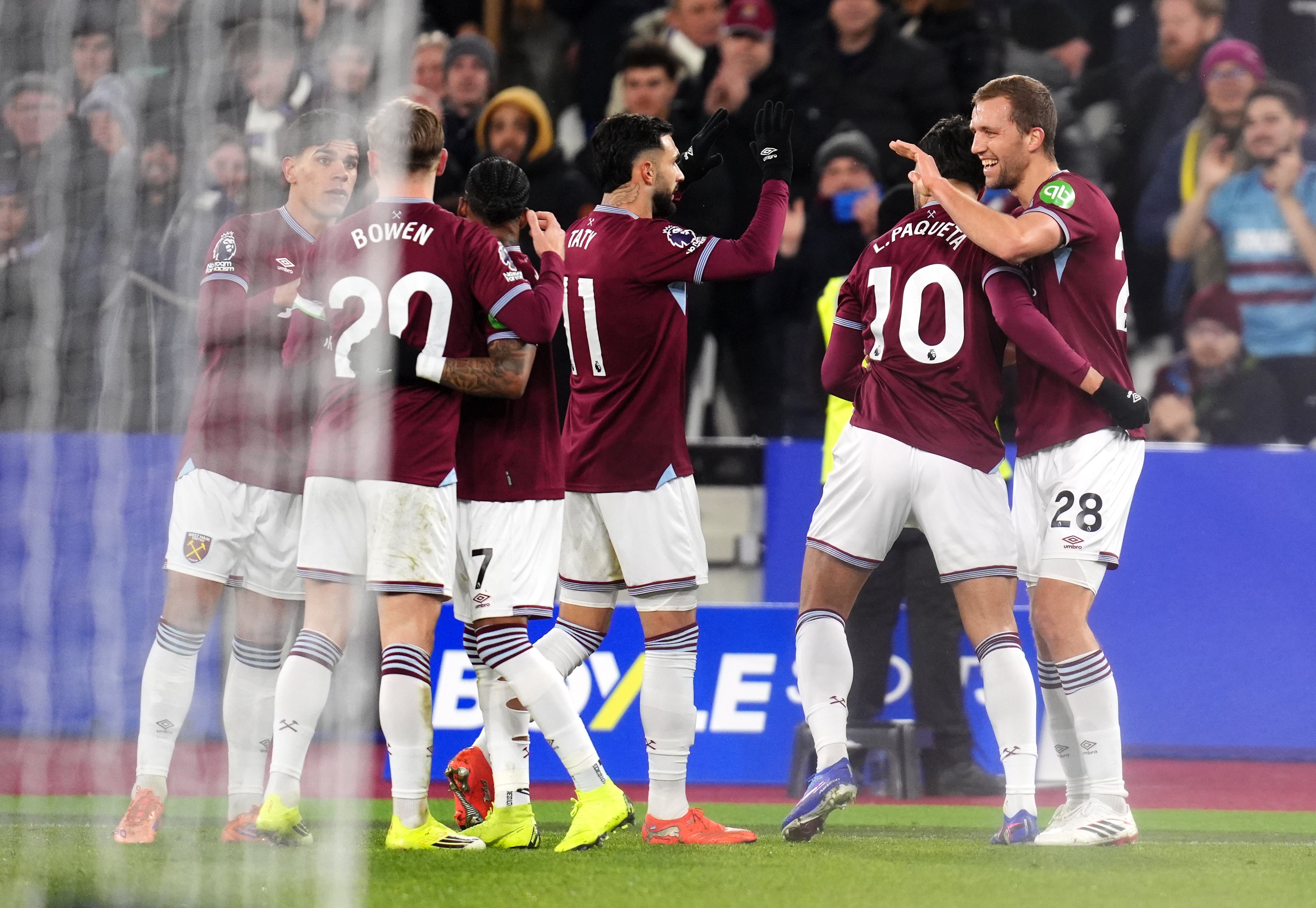 West Ham celebrate taking the lead (John Walton/PA)