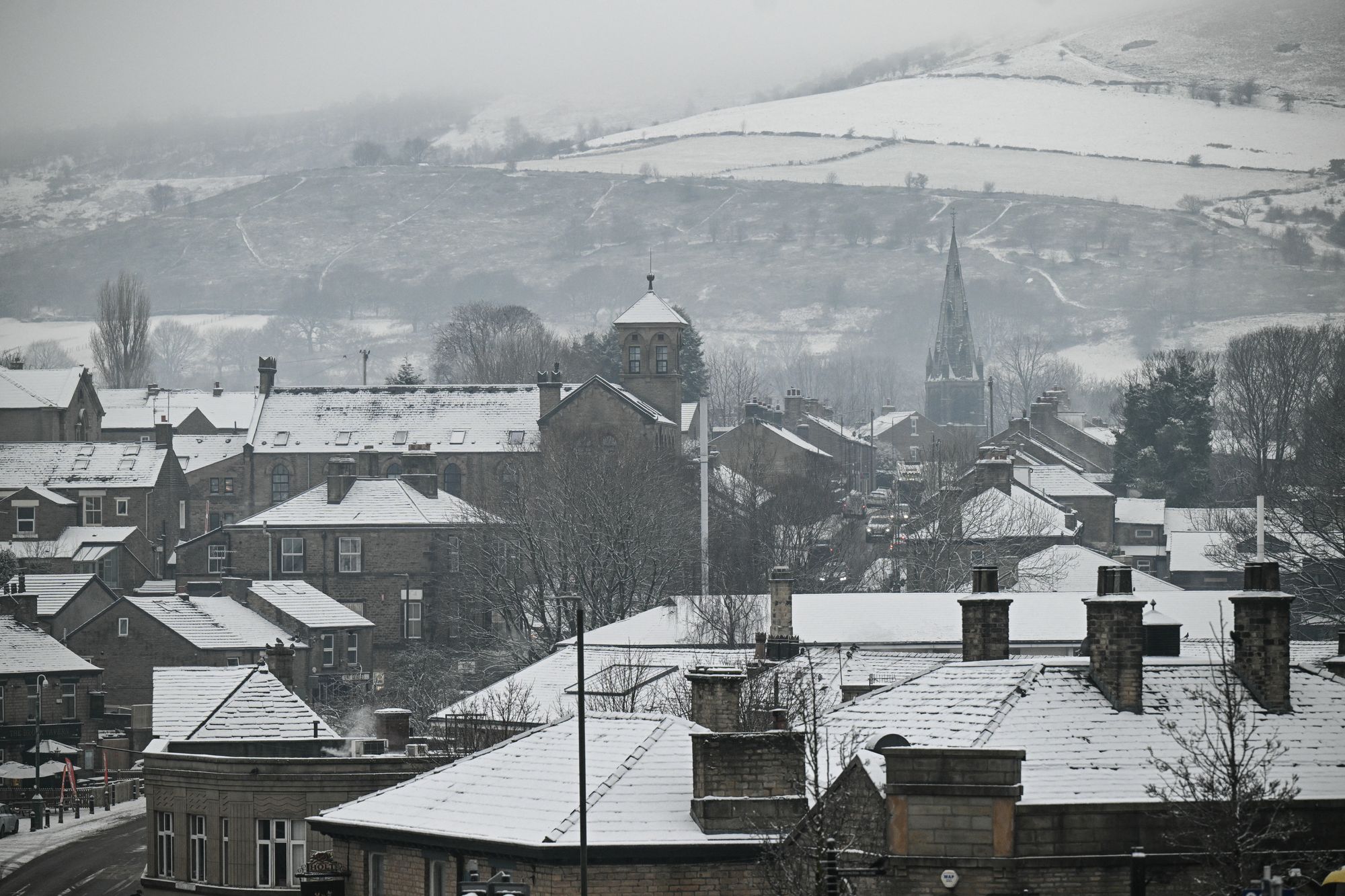 Snow-covered fields in Derbyshire as temperatures drop below zero