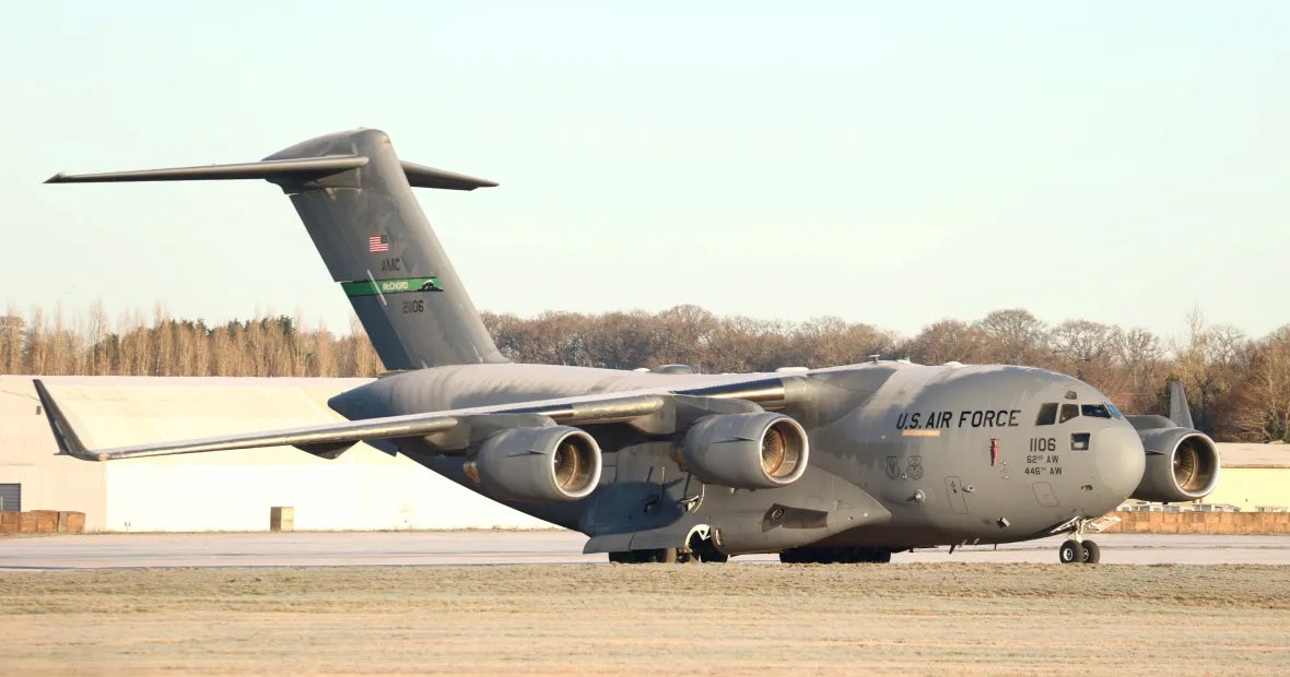 A C-17 Globemaster after landing in RAF Fairford over the weekend
