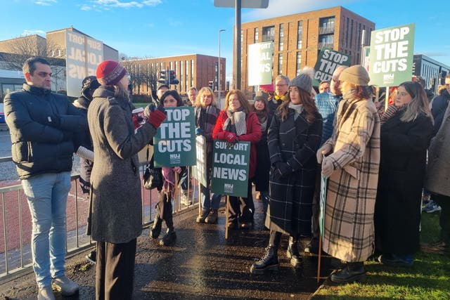Journalists from STV stood in a picket line outside the broadcaster’s Glasgow offices (Ryan McDougall/PA)