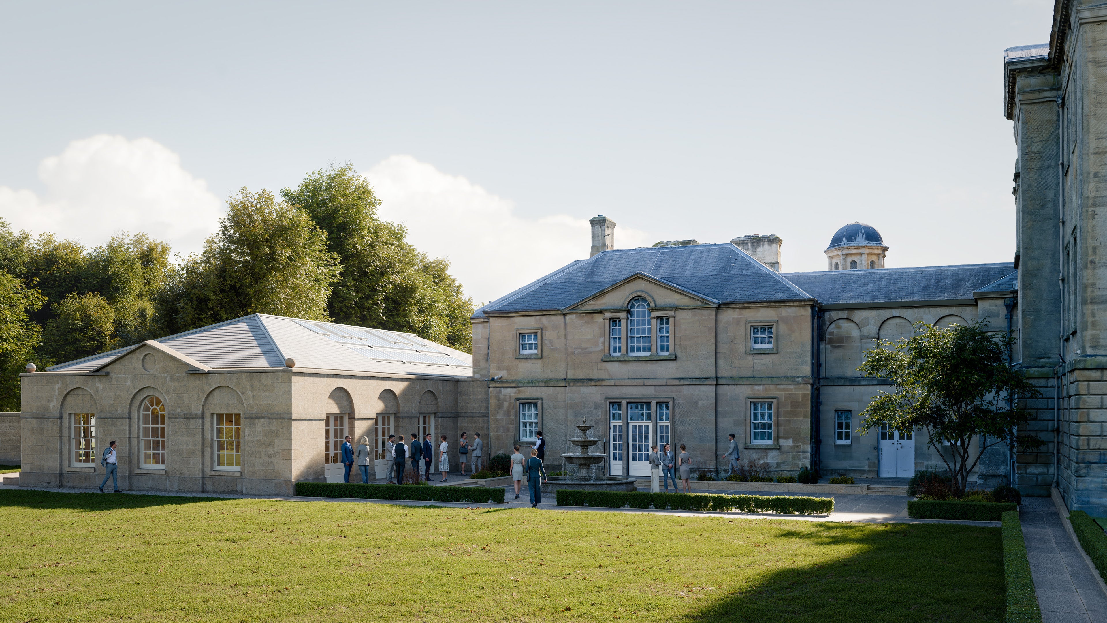 A CGI image issued by the King's Foundation of Dumfries House in Cumnock, East Ayrshire and the new venue on the left