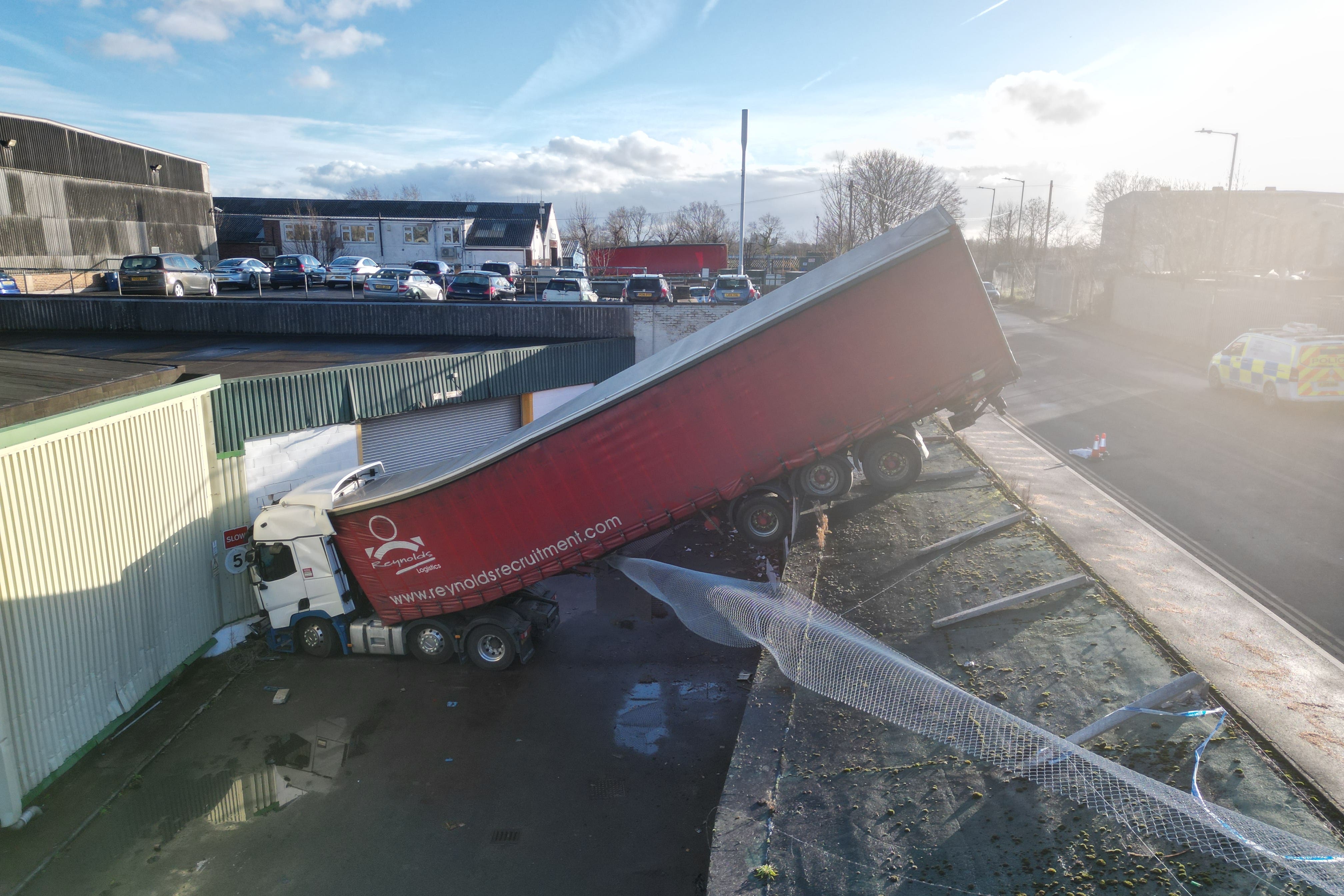 The lorry crashed through a fence in Nottingham (Phil Barnett/PA)