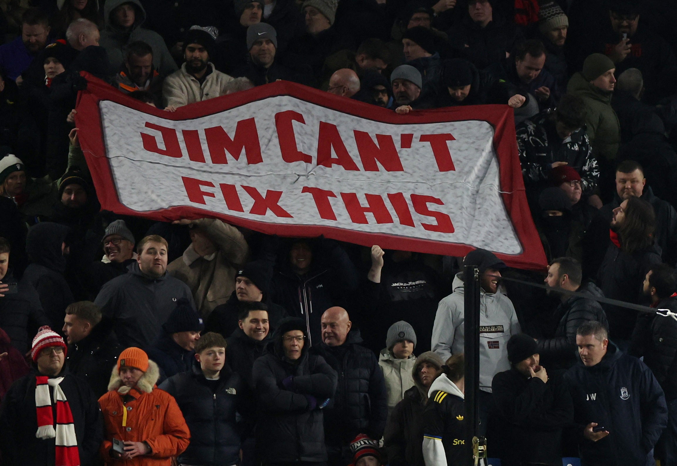 United supporters displayed a banner at Turf Moor criticising co-owner Jim Ratcliffe