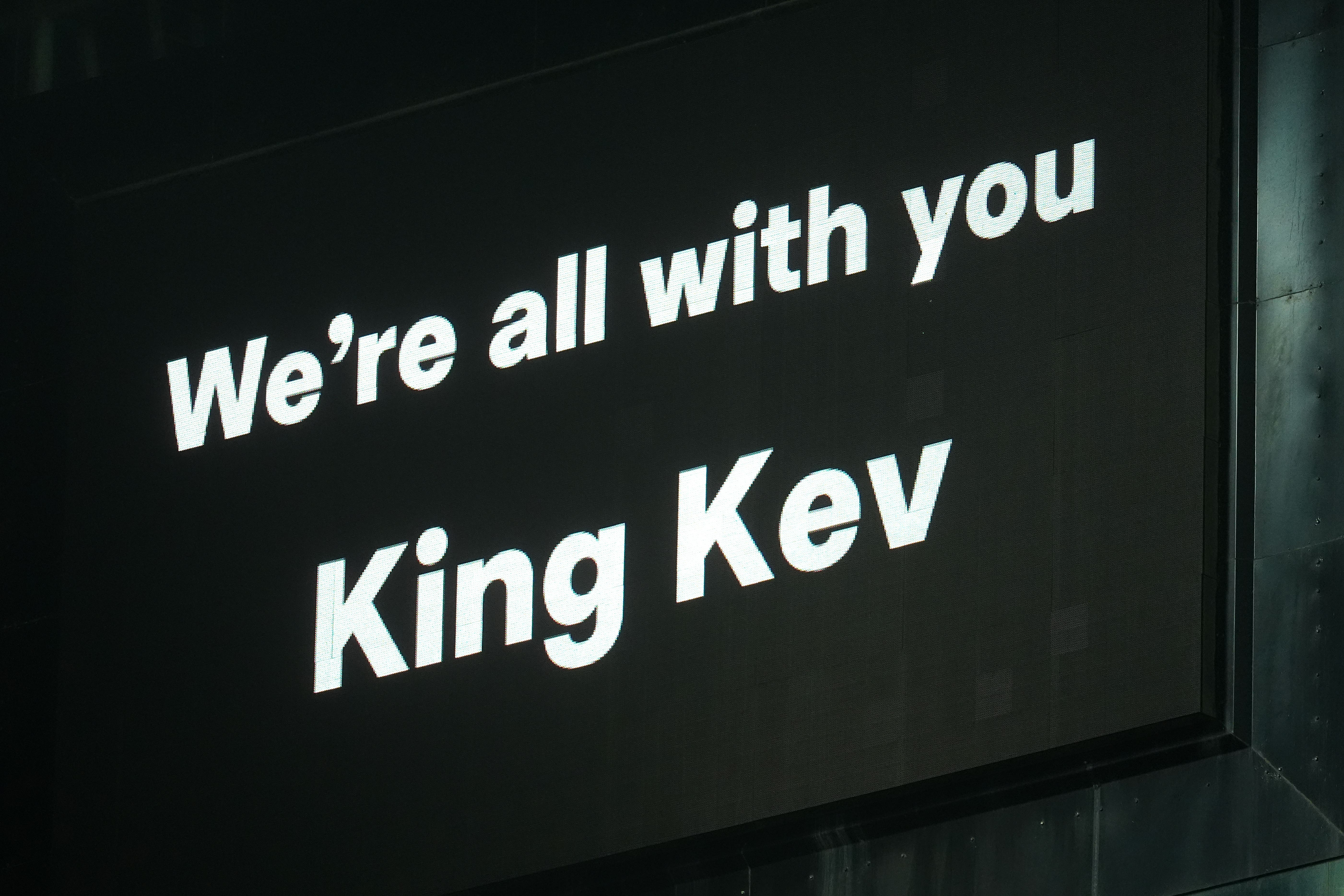 A message in support to former Newcastle player and manager Kevin Keegan was shown on the screen (Owen Humphreys/PA)