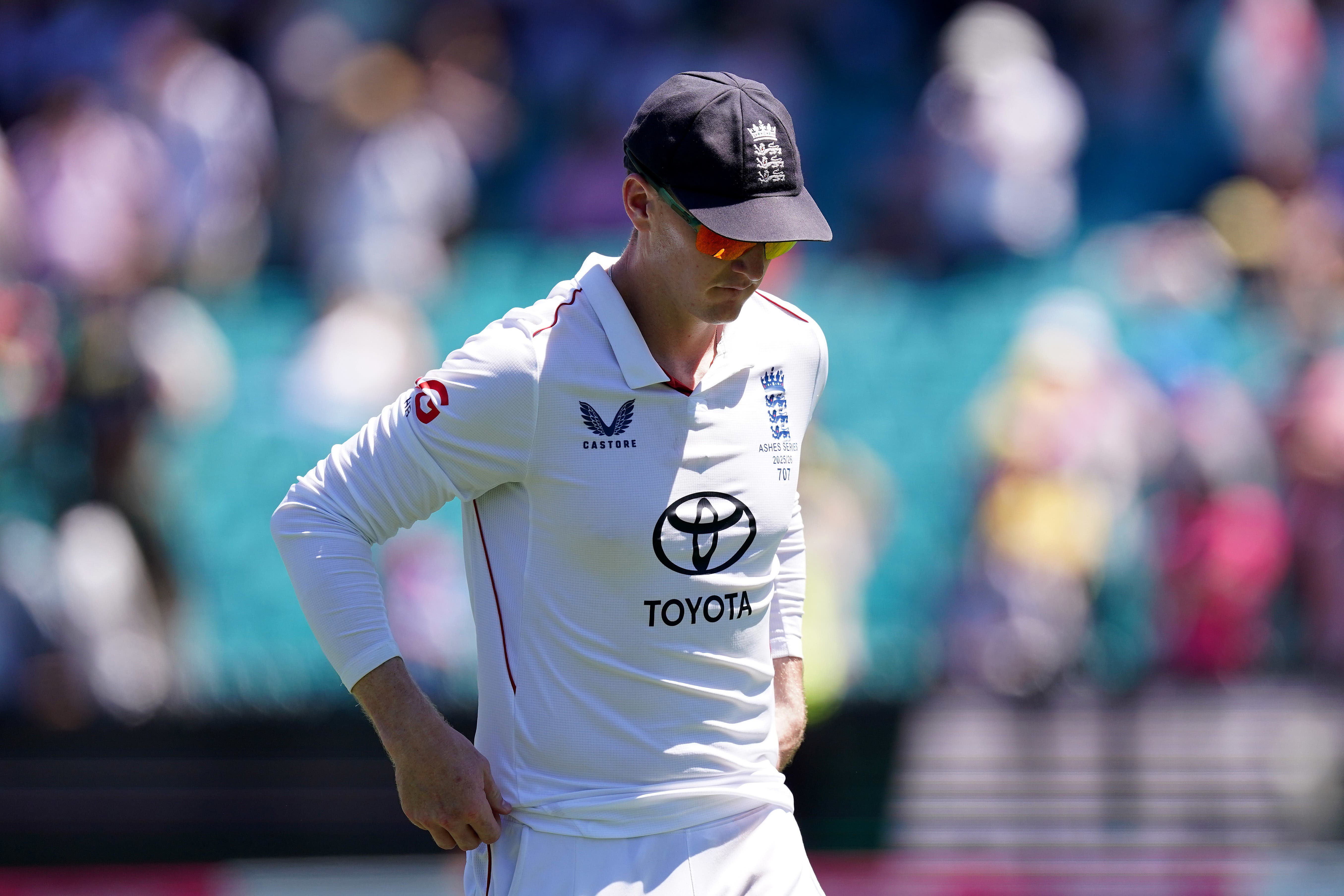 England’s Harry Brook looks dejected on day five of the fifth Ashes Test against Australia in Sydney (Robbie Stephenson/PA).