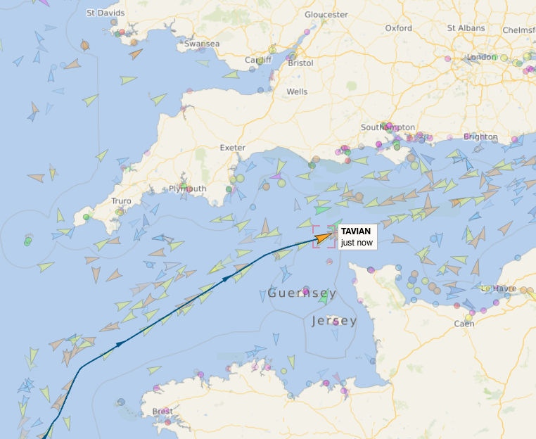 <p>The Tavian tanker’s route is taking it through the English Channel, according to Vessel Finder</p>