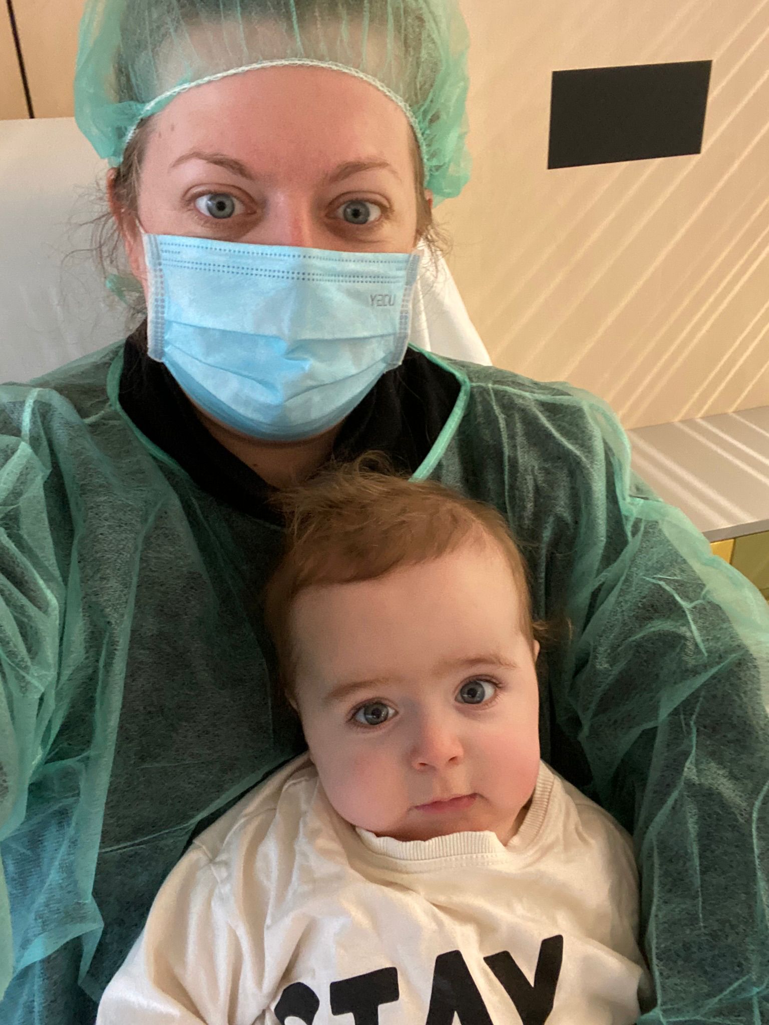 Sophie in hospital with Sid