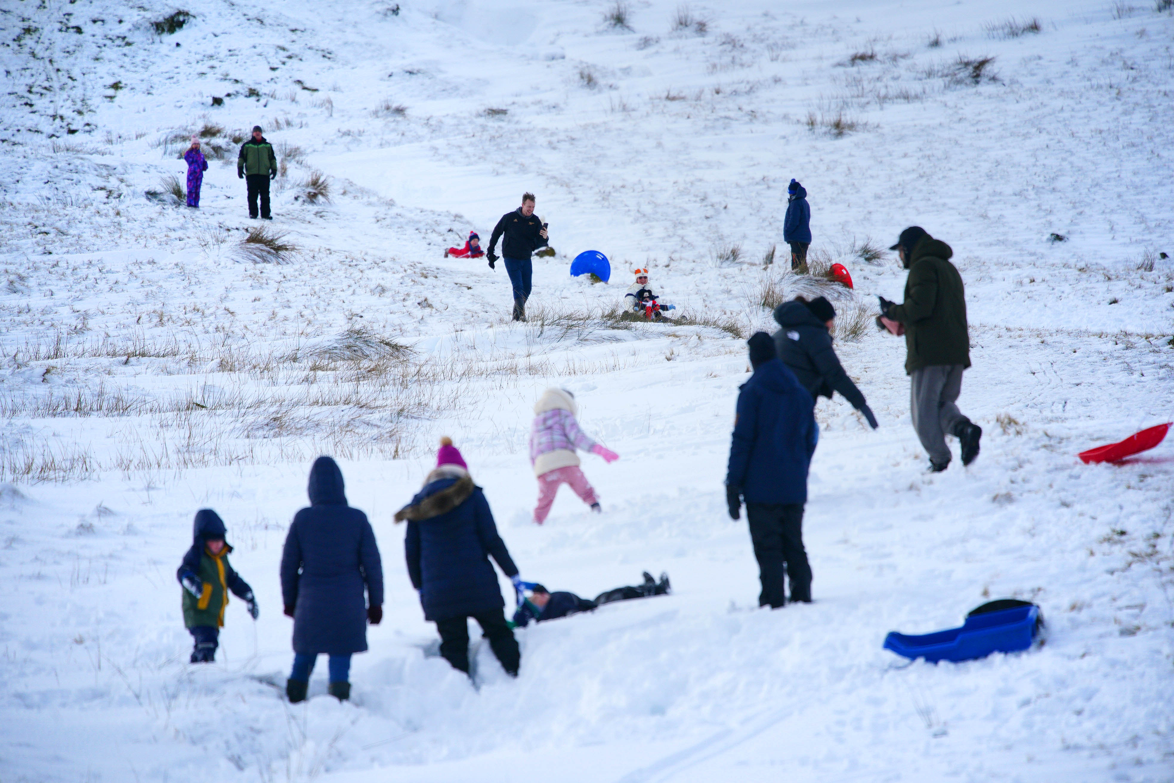 Fun in the snow at the Bannau Brycheiniog National Park in Wales