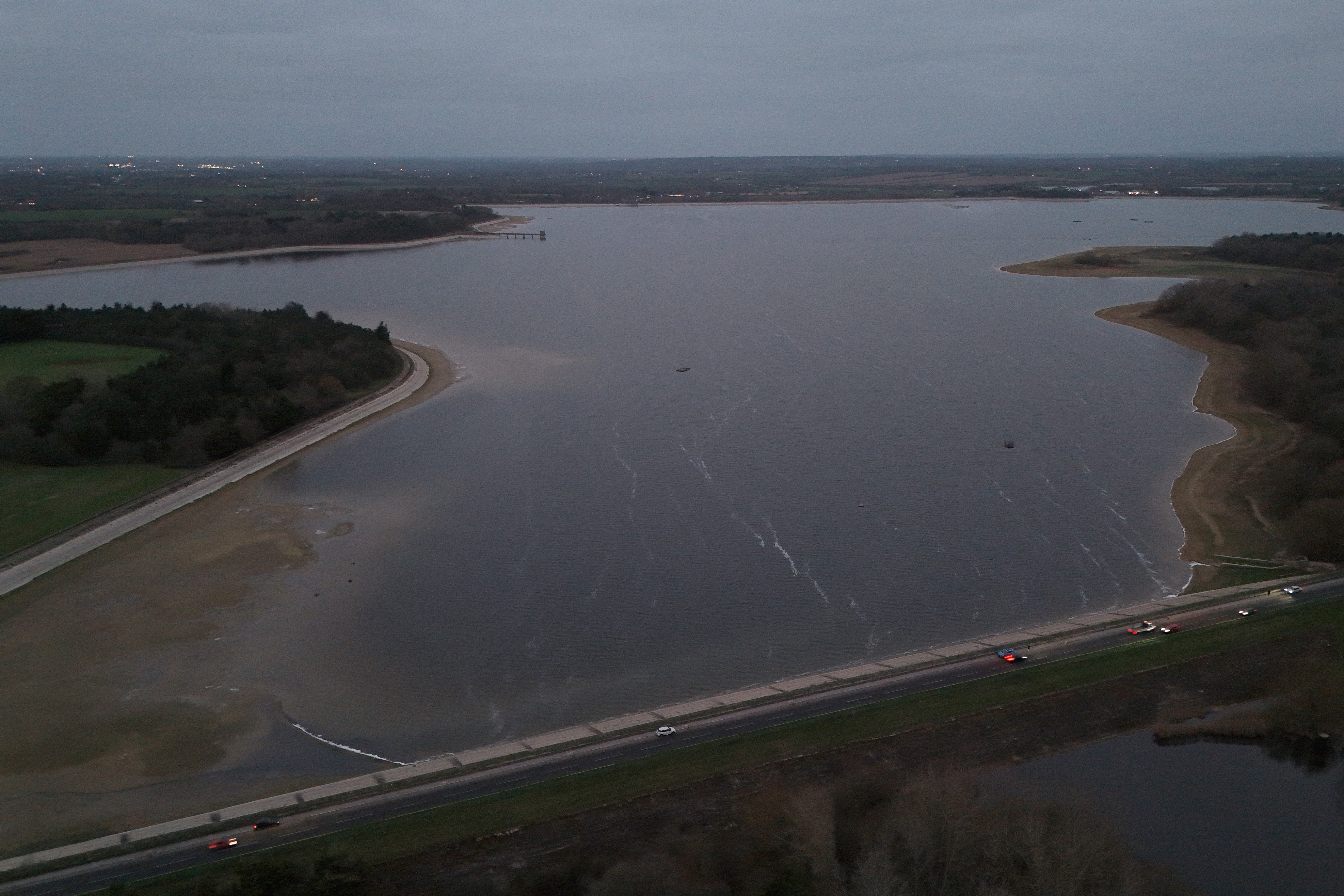 Hanningfield Reservoir in Essex, where a small aircraft entered the water. (Jonathan Brady/ PA)