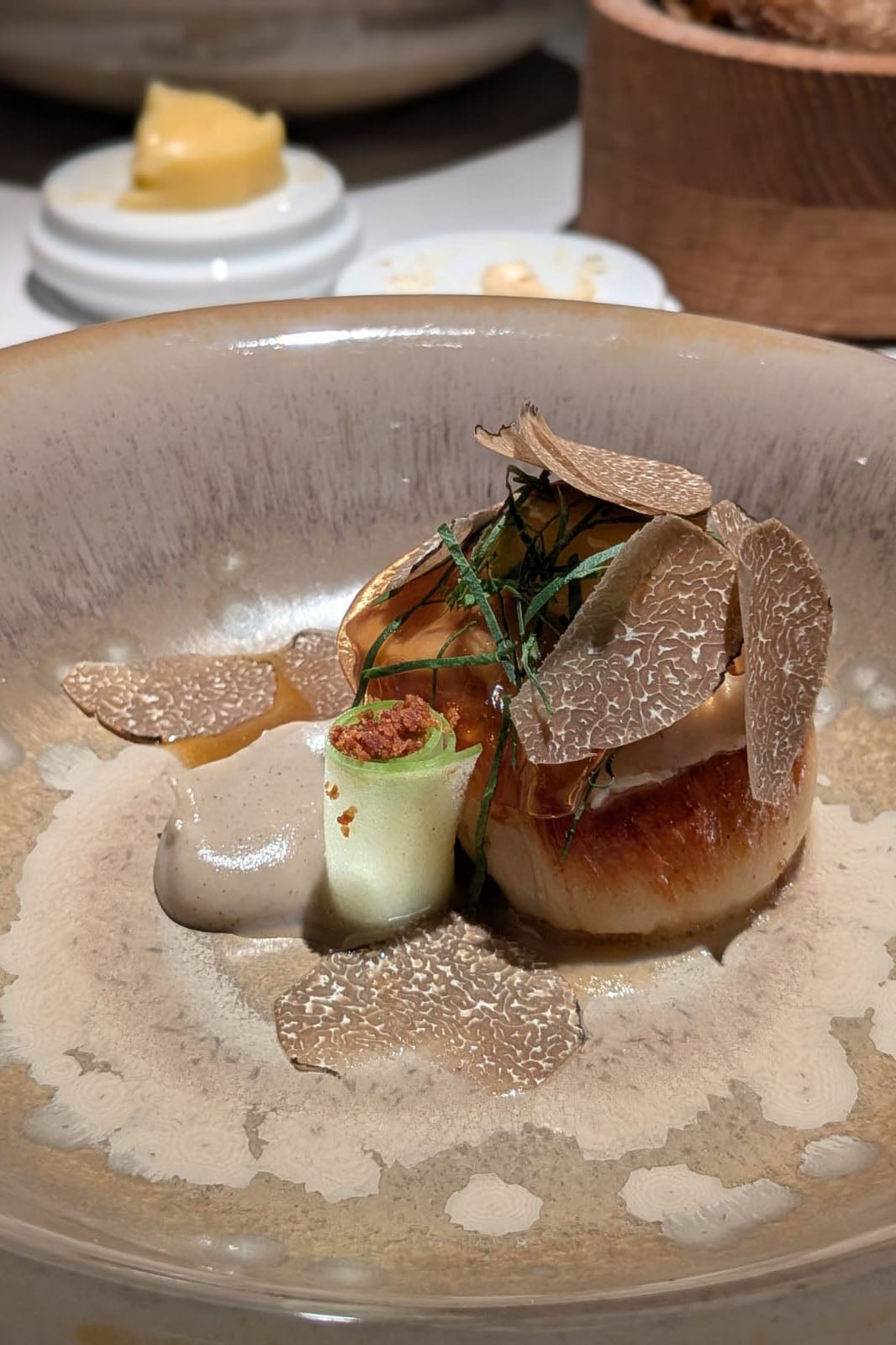 Orkney scallop at Latymer proving fish doesn’t need to sit in foam and behave