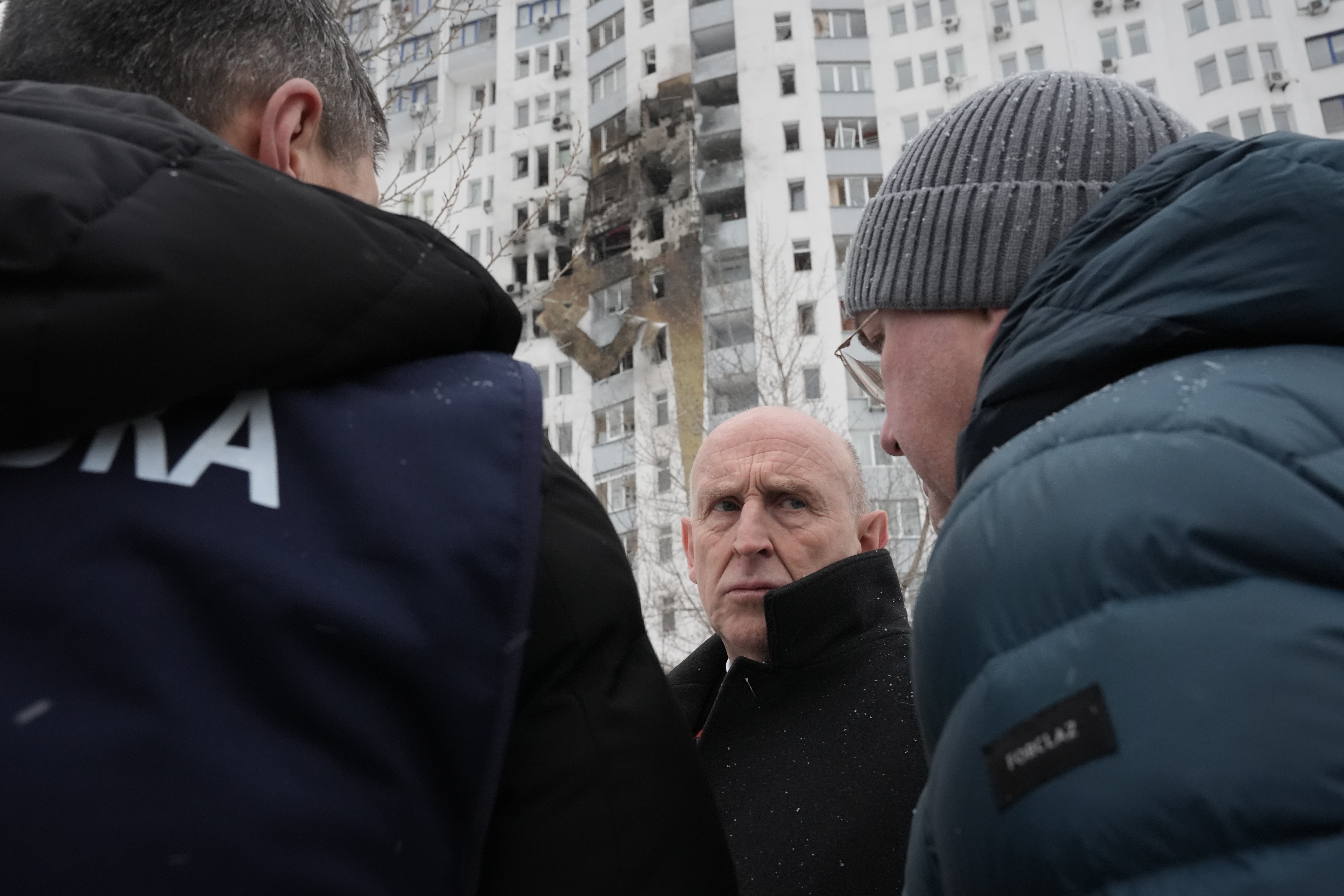 John Healey visited Ukraine hours after Russia launched more than 200 drones and 20 missiles at civilian targets across the country (Stefan Rousseau/PA)