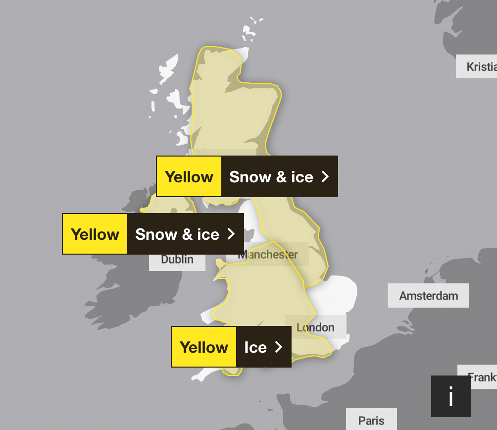 The weather warnings for Saturday