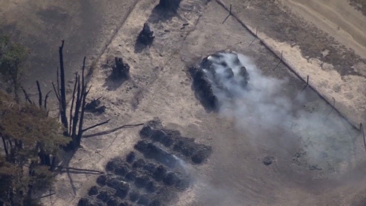 An aerial photo shows the extent of destruction from bushfires in Victoria