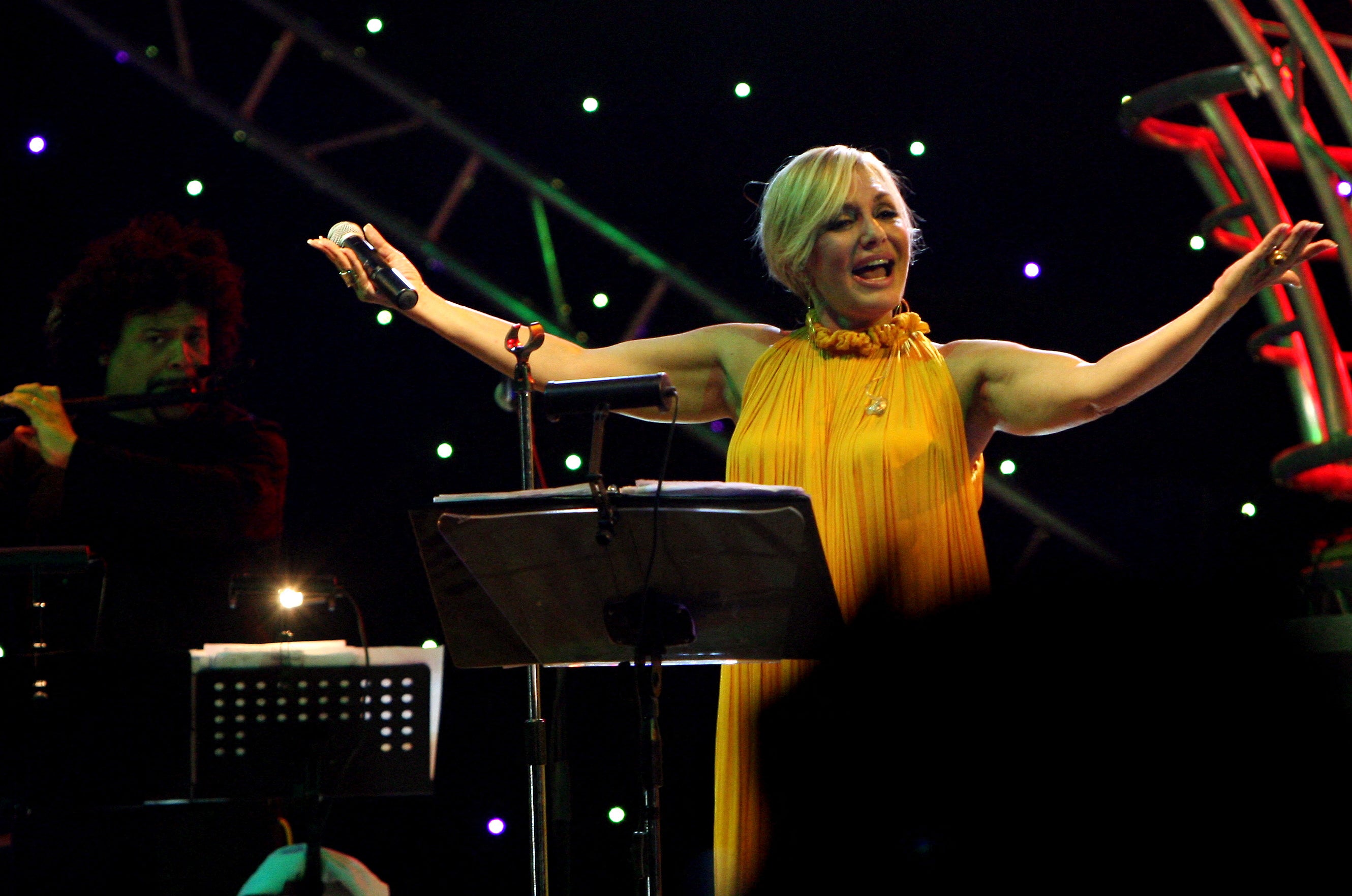 Iranian singer Googoosh, whose real name is Faegheh Atashin, during a rare concert she gave in the Iraqi Kurdish city of Arbil, 320 kms on 12 September, 2010