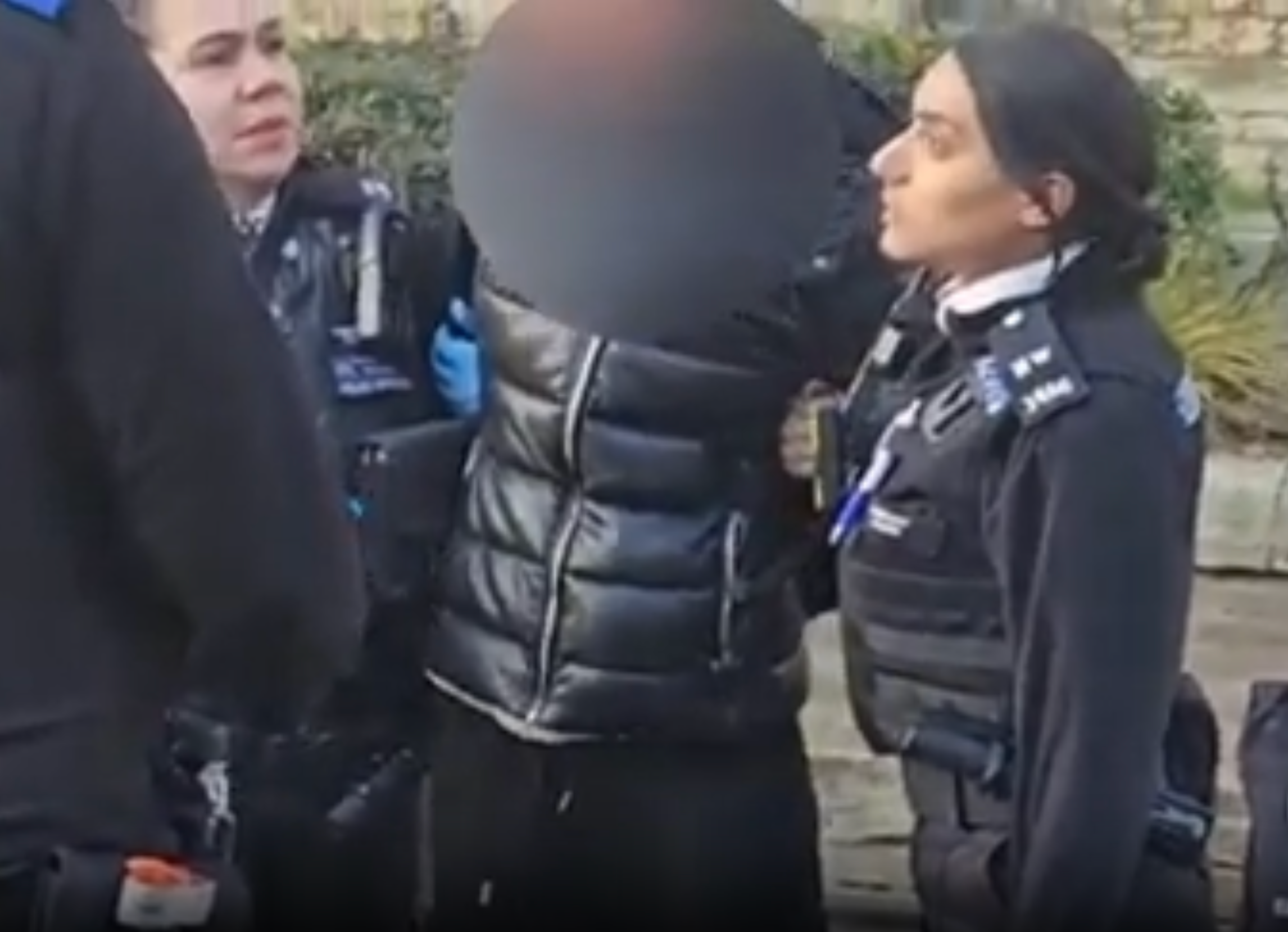 <p>A woman feeding pigeons in the street was arrested and handcuffed in a ‘ridiculous’ incident caught on camera</p>