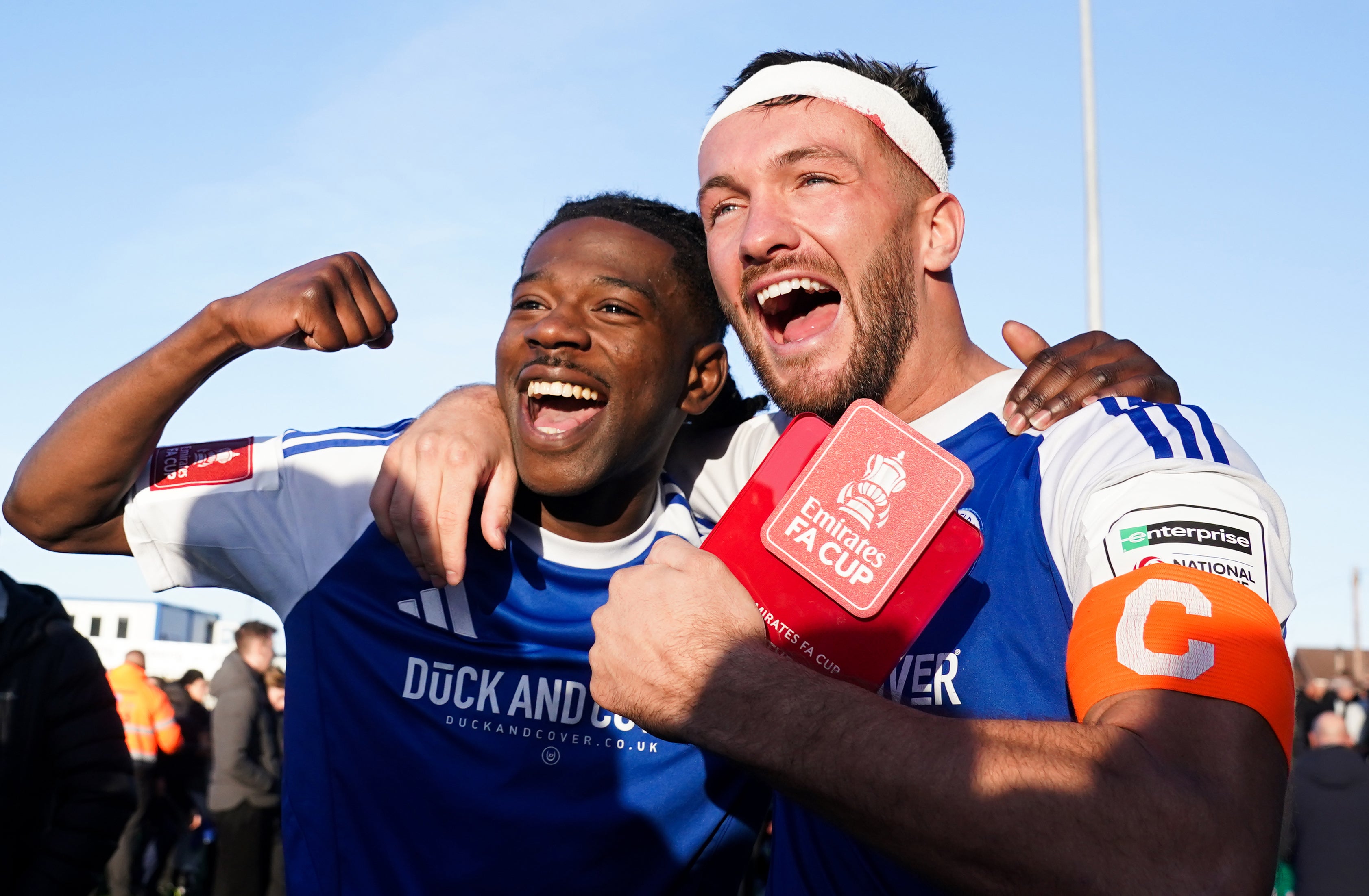 Macclesfield FC goalscorers Isaac Buckley-Ricketts and Paul Dawson (Martin Rickett/PA)