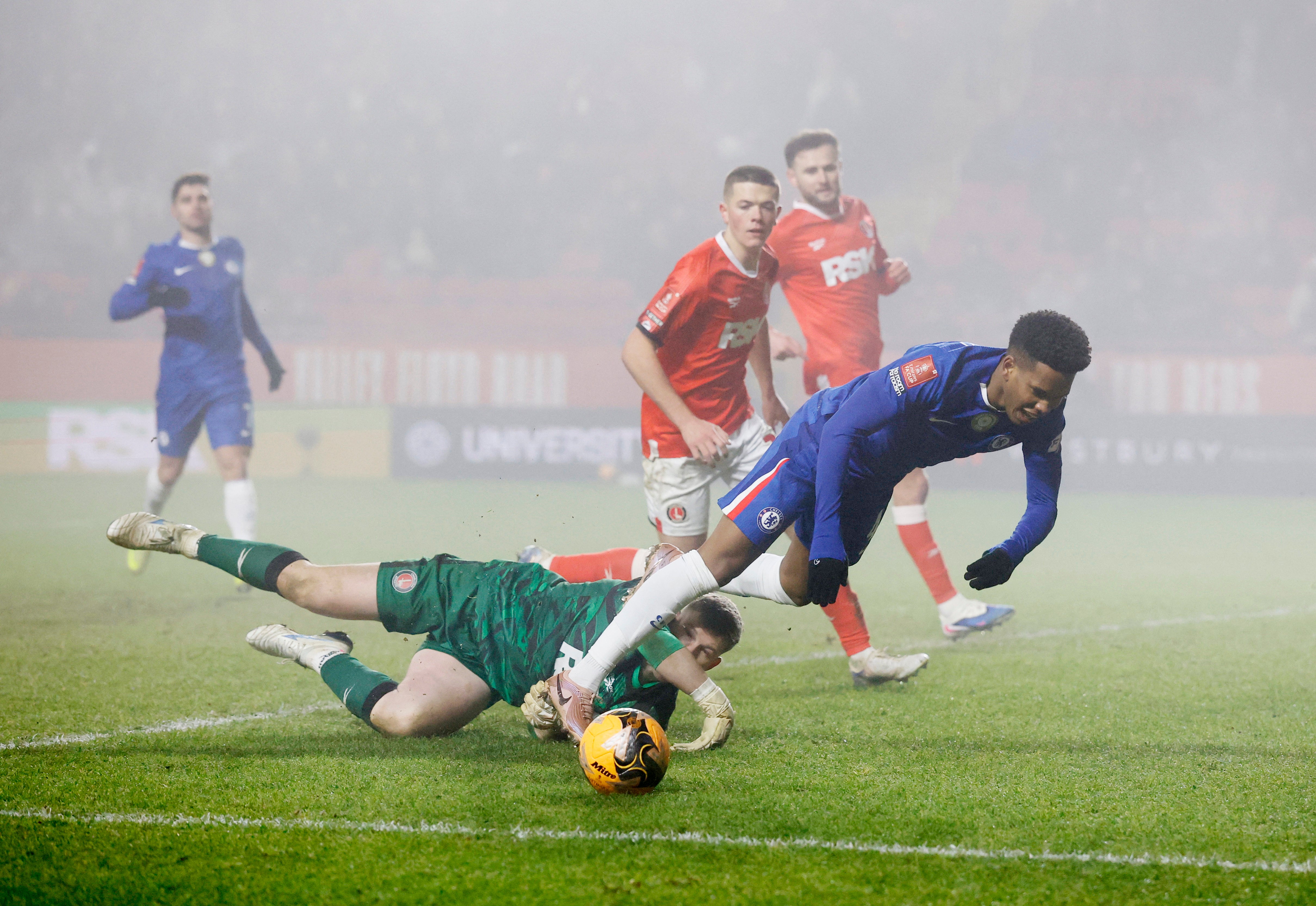 Charlton Athletic's William Mannion concedes a penalty against Chelsea's Estevao