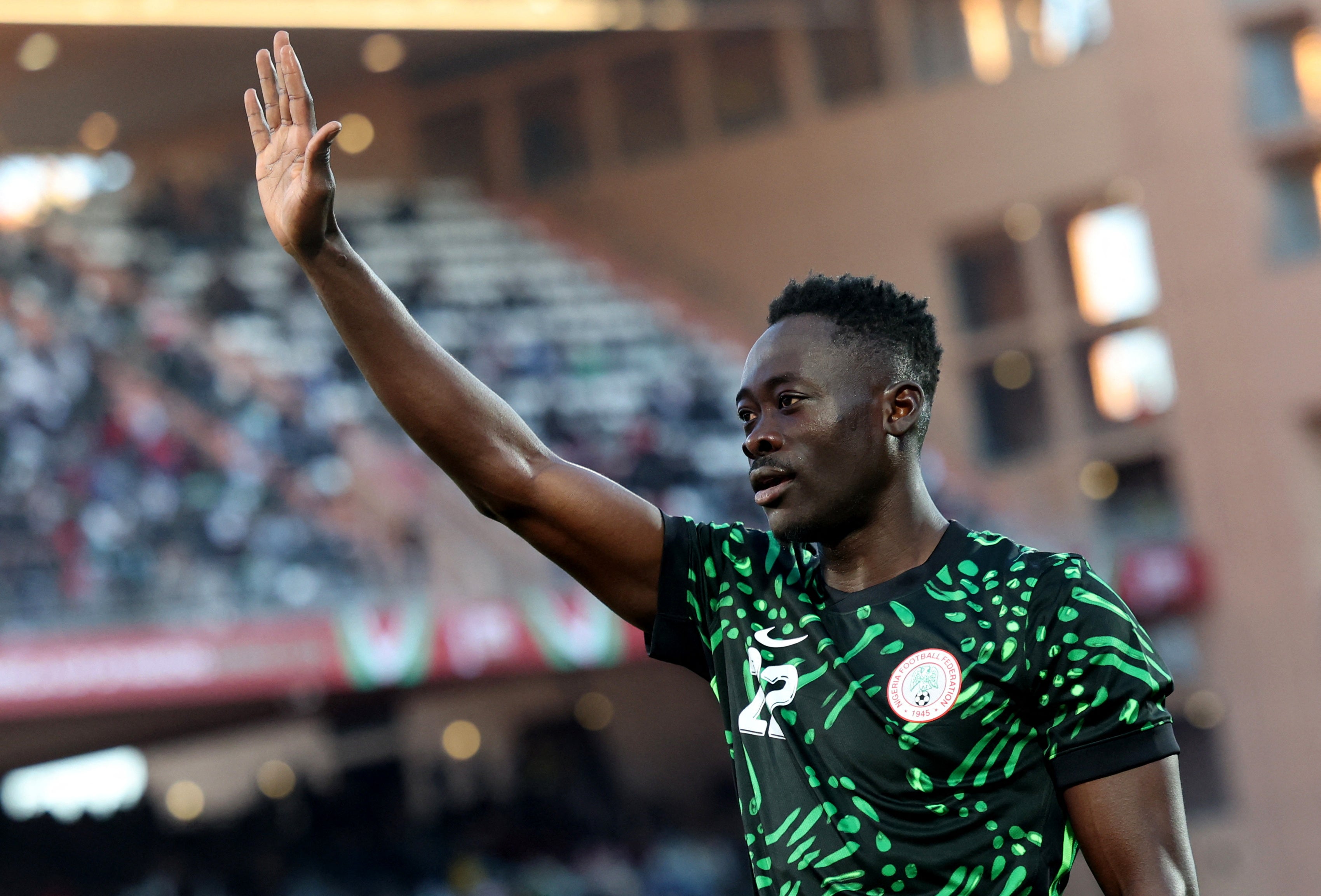 Nigeria's Akor Adams celebrates scoring