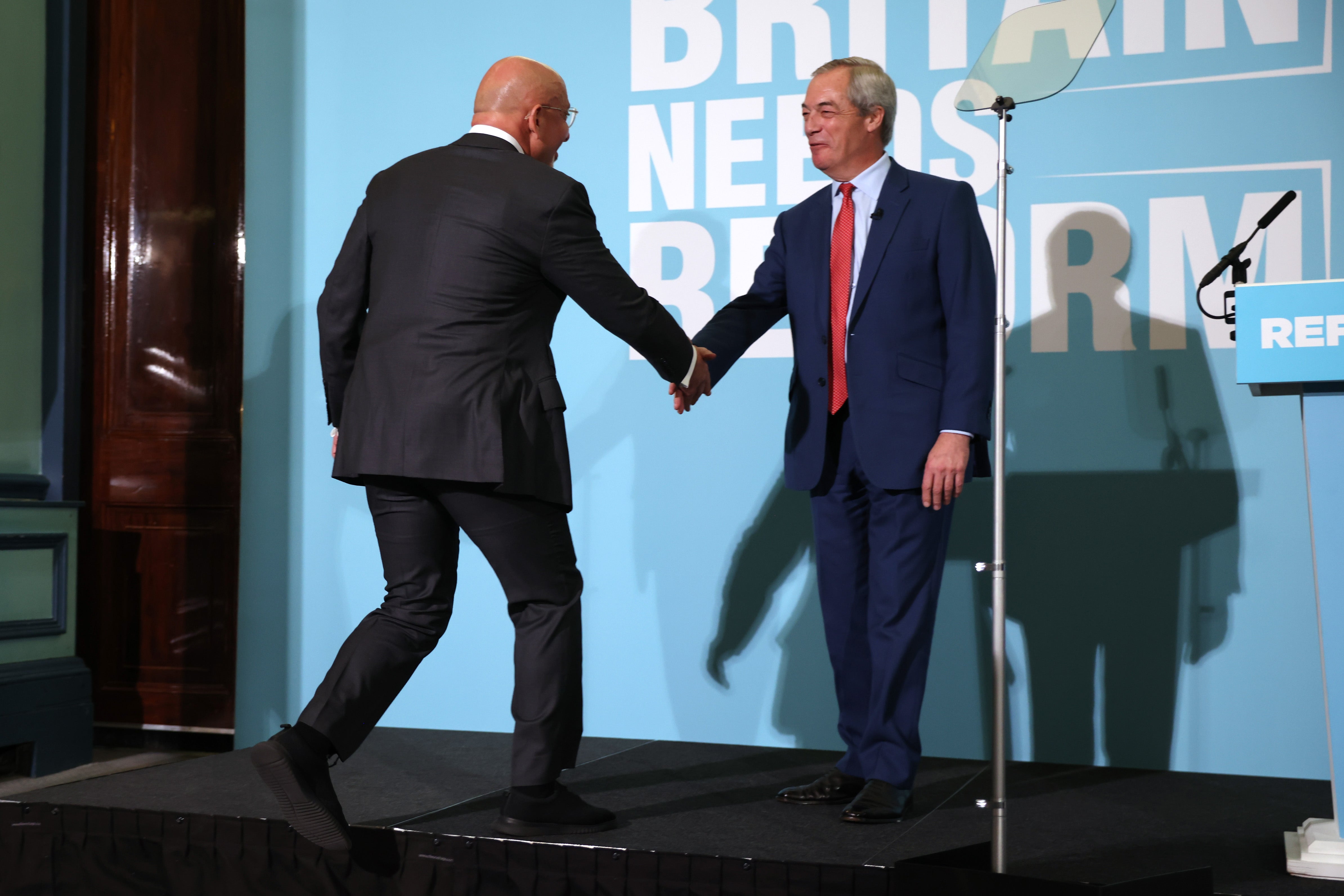 Former chancellor of the Exchequer, Nadhim Zahawi, joins Reform UK Leader Nigel Farage during a press conference in London