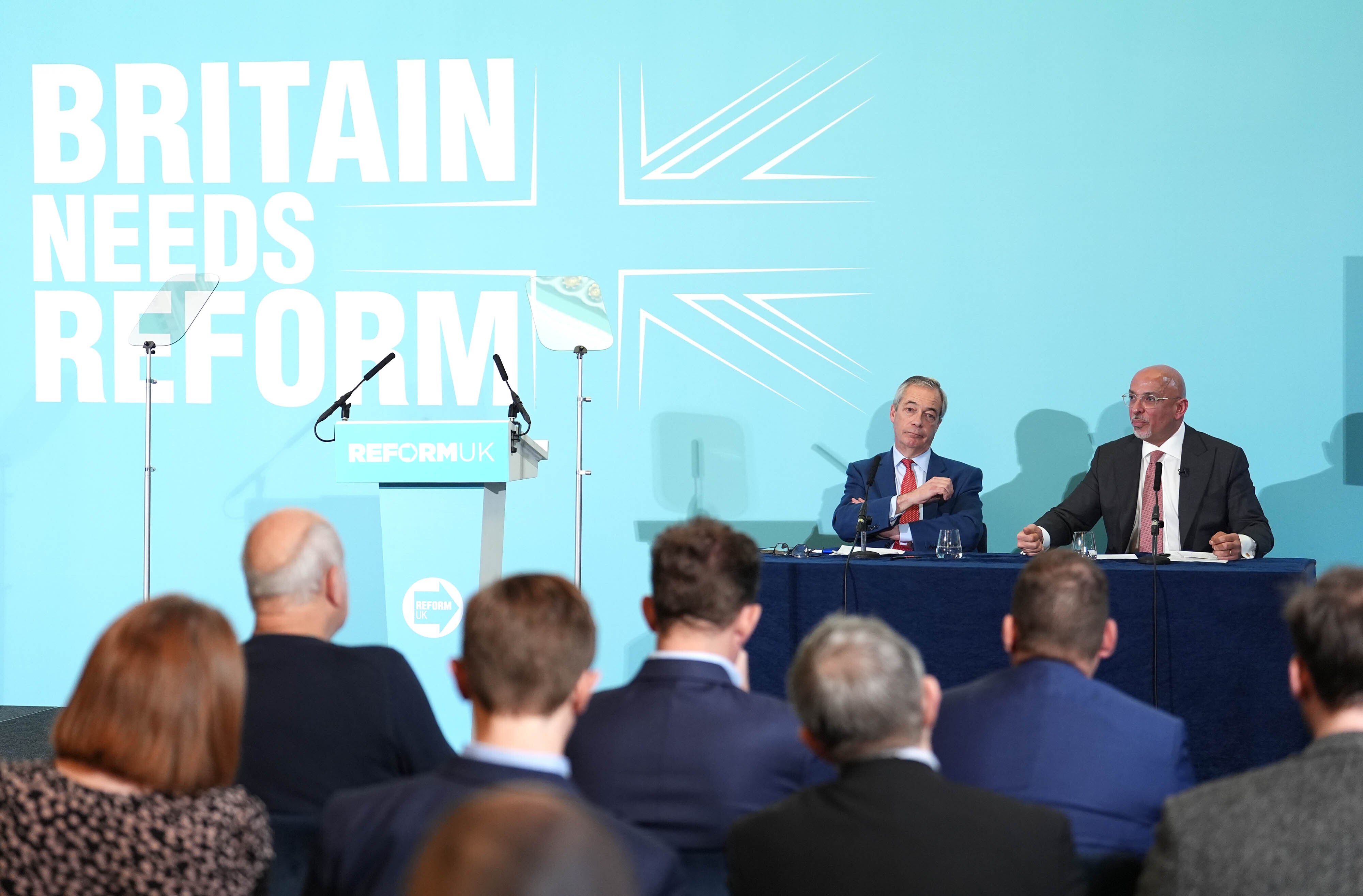 Mr Farage and Mr Zahawi fielded questions from the media in a press conference (Lucy North/PA)