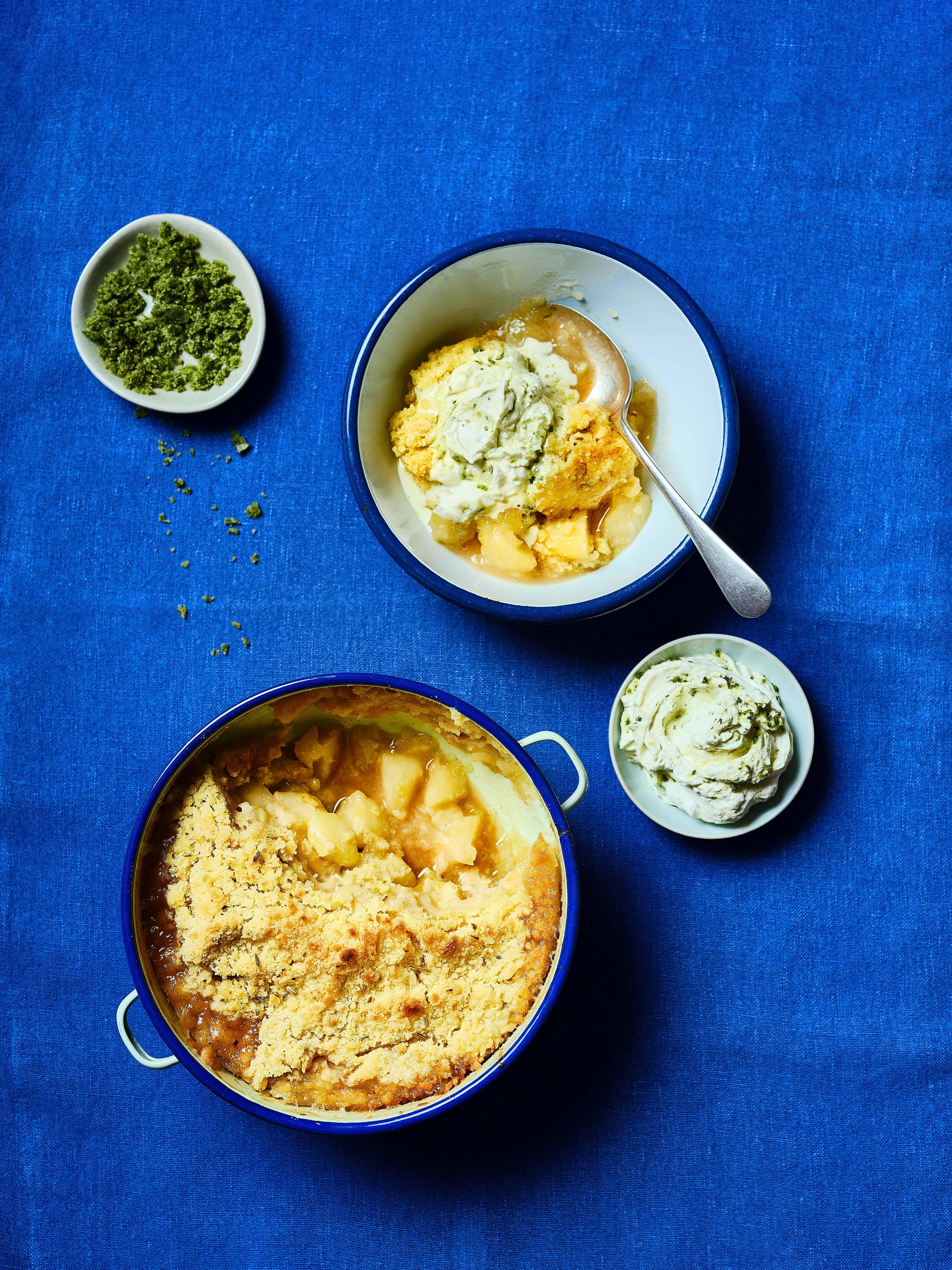 Ryan Riley recipe for joy: Sweet-and-sour apple crumble with sweet basil cream