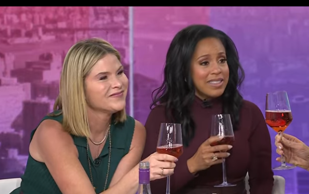 <p>Jenna Bush Hager and Sheinelle Jones kicked off their first show of 'Jenna & Sheinelle' Monday with a glass of wine </p>