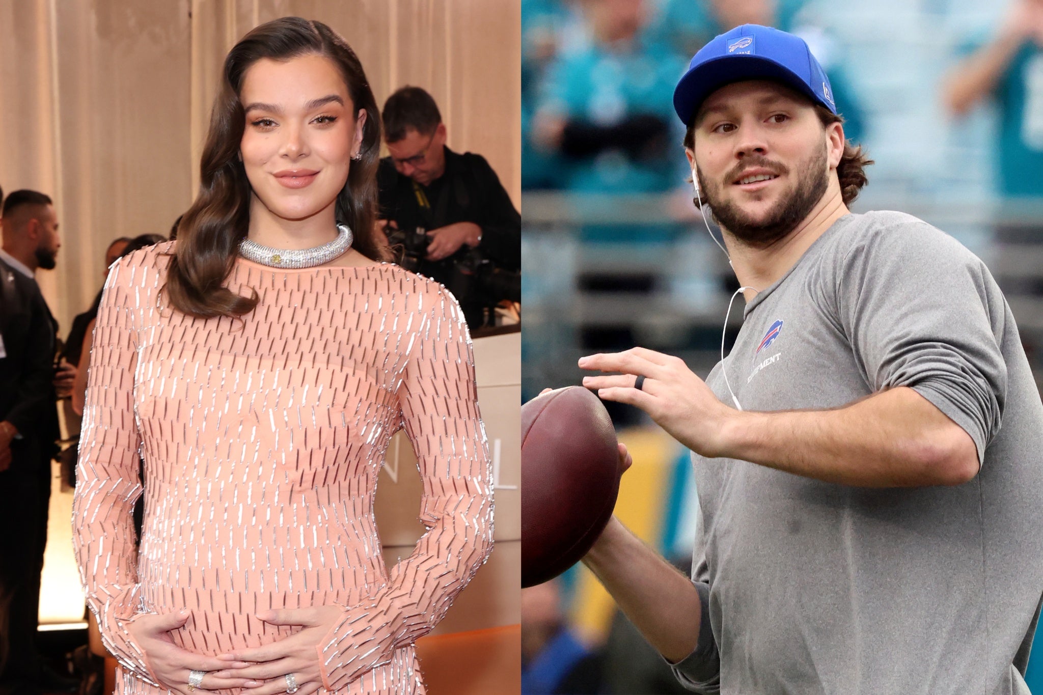 <p>Josh Allen gushed over his wife, Hailee Steinfeld, sharing a photo of her walking the Golden Globes red carpet with a drooling emoji </p>