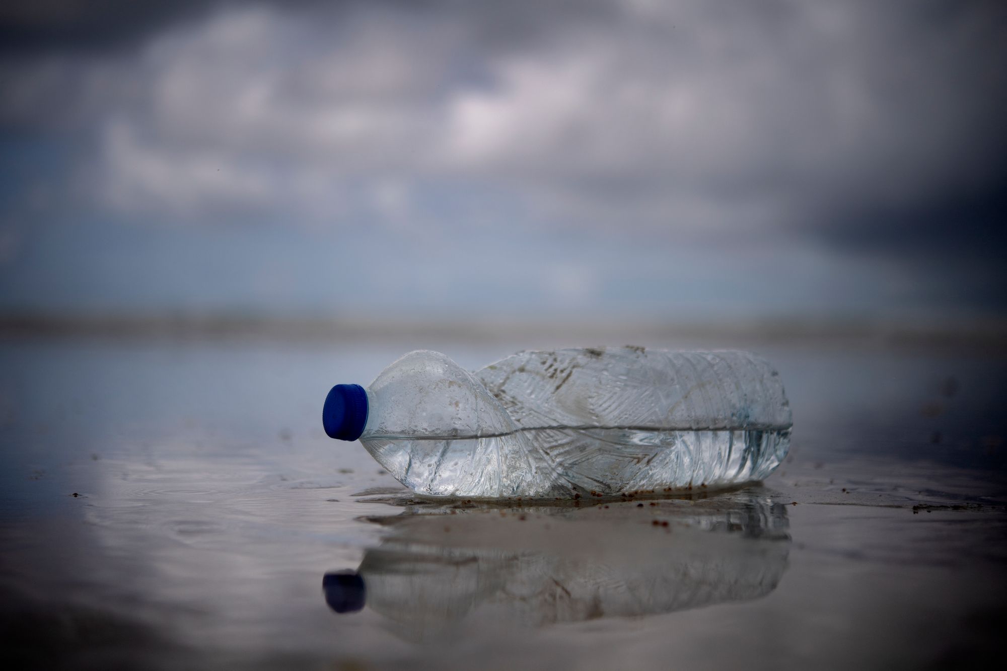 File. Plastic bottle at a beach in Plomeur in France