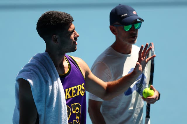 <p>Carlos Alcaraz in a practice session before the start of the Australian Open main draw </p>