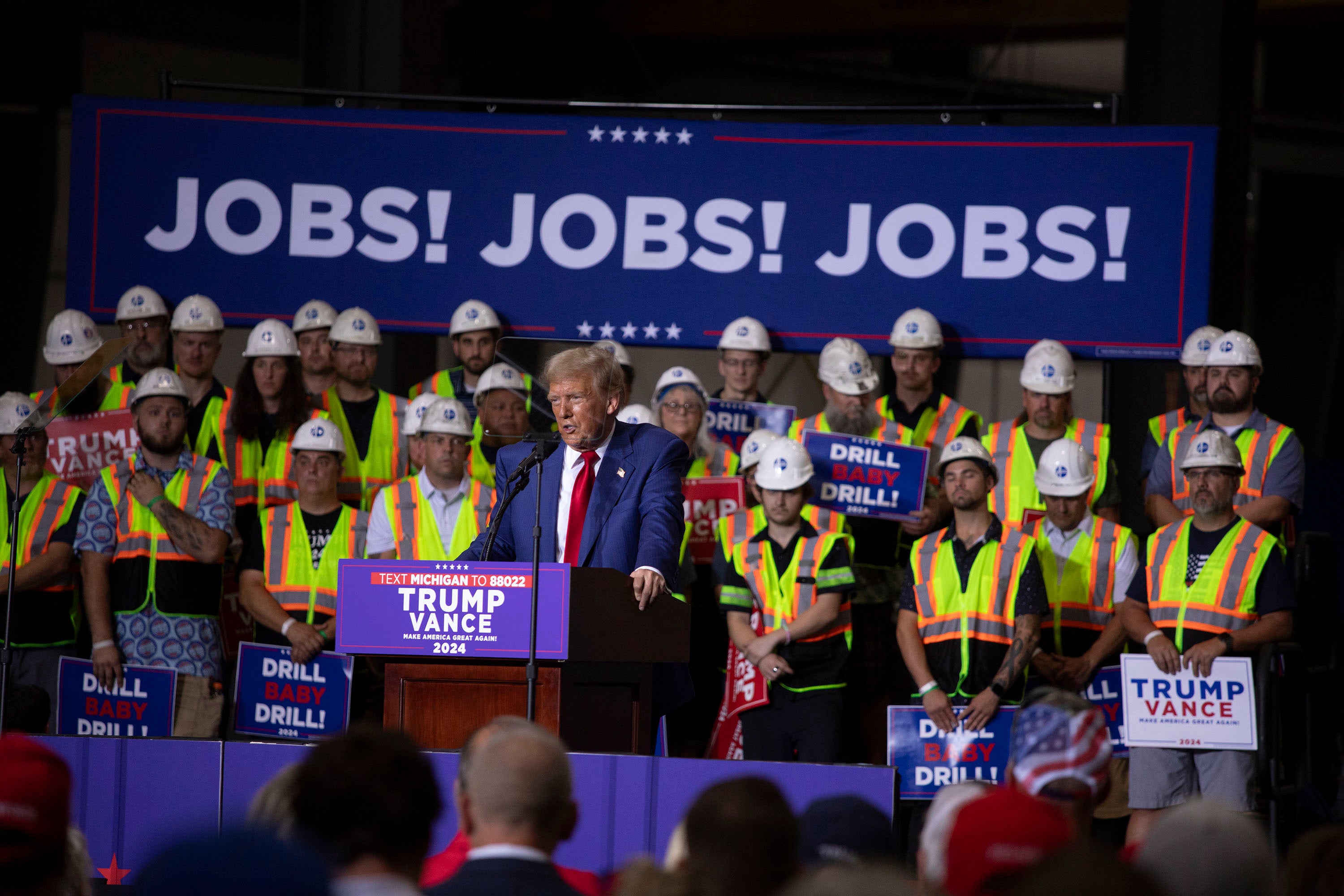 <p>Before the 2024 election, Trump campaigned on promises to bring more manufacturing jobs to Michigan</p>