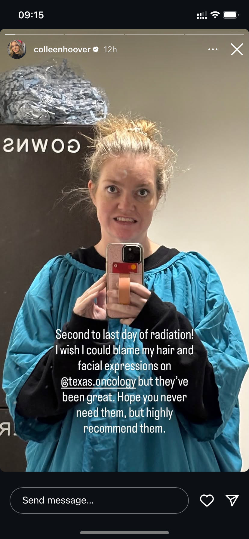 Hoover told fans she has one more day of radiotherapy to go